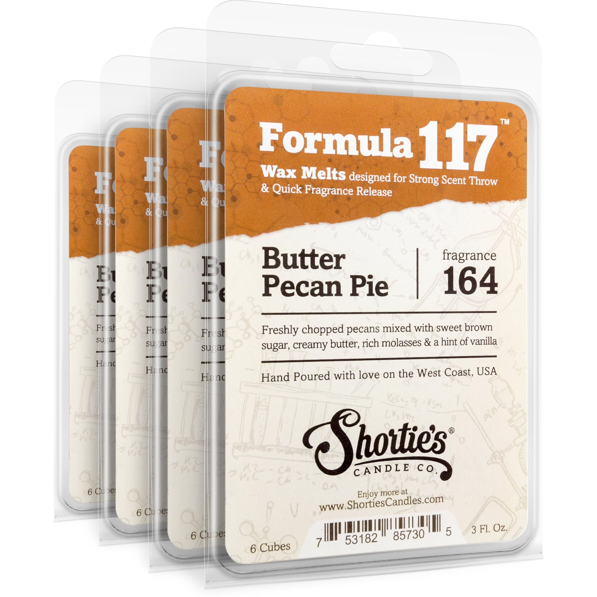 Shortie's Candle Company Butter Pecan Pie Wax Melts Bulk Pack - Formula 117-4 Highly Scented 3 Oz. Bars (12 Oz. Total) - Made With Natural Oils - Bakery & Food Air Freshener Cubes Collection