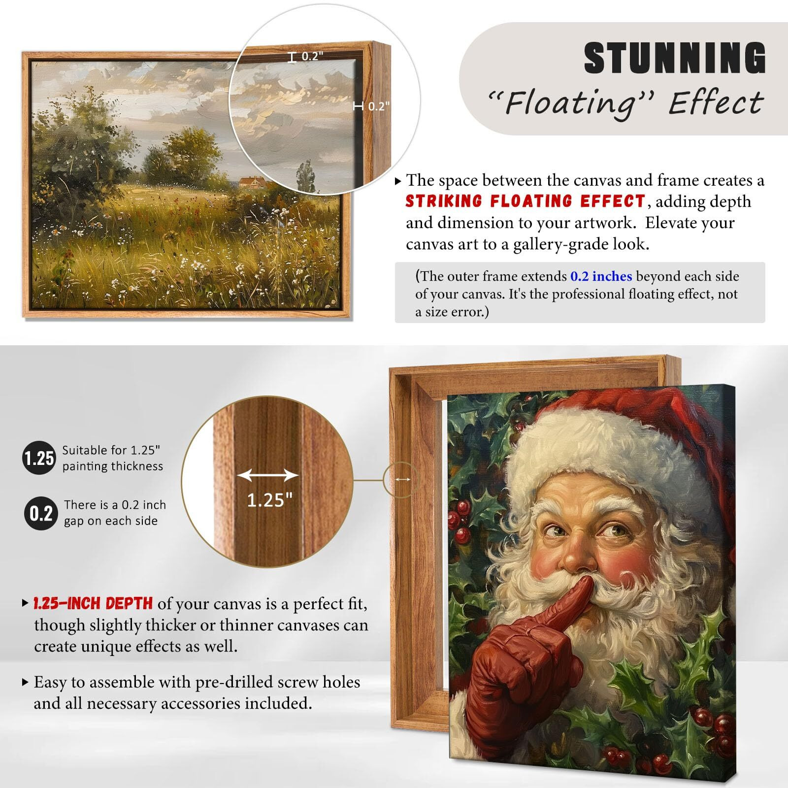Canvas Floater Frame For 1    To 1 1/4    Deep Gallery-Wrapped Canvas, Modern Wood-Look Floating Frame For Finished Wall Art, Oil Paintings For Gallery Bedroom Studio, Made In Usa(Light Brown,24X30Inch)