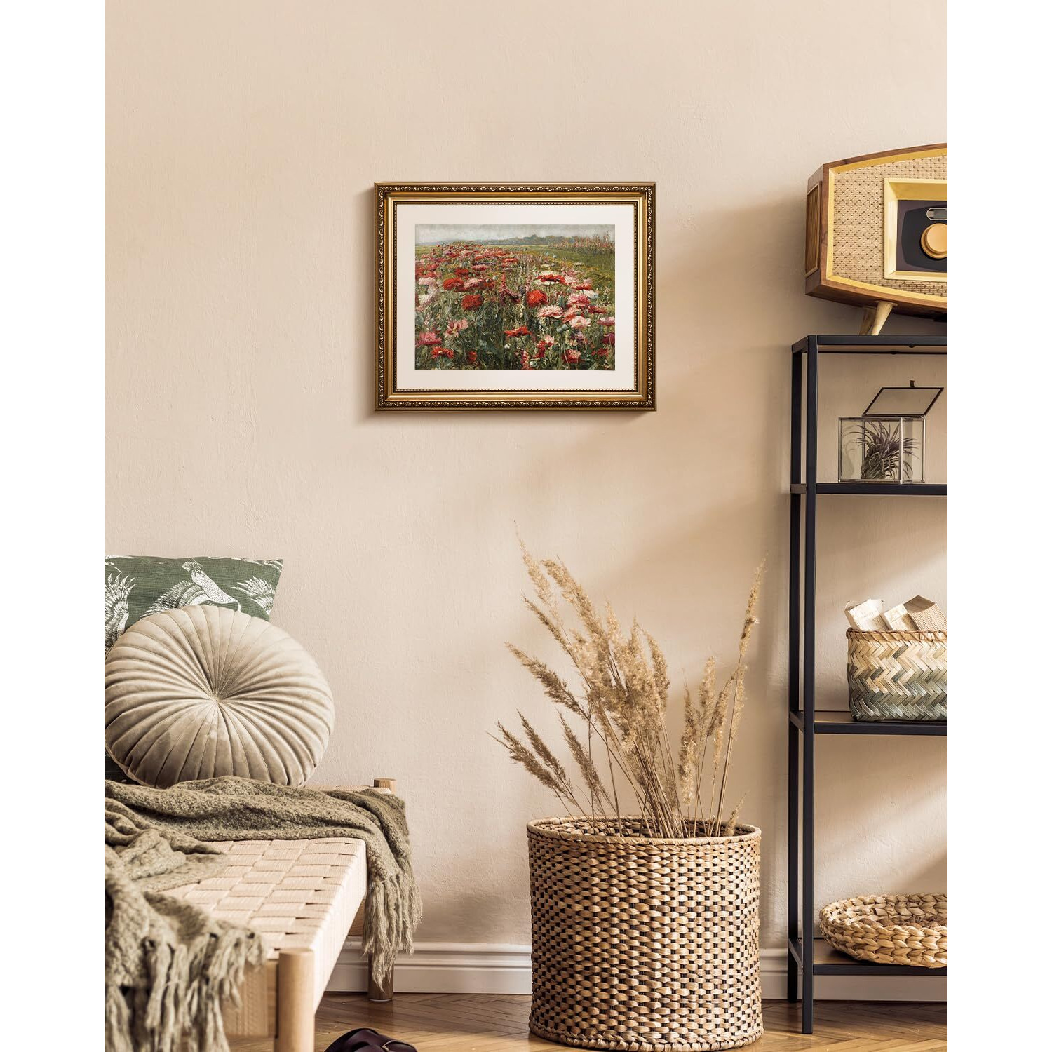 Viyyiea Gold Framed Wall Art Canvas Print Home Decor Red Poppies Oil Paintings Classical Floral Wall Pictures For Bedroom Bathroom Living Room Flower Canvas Prints Artwork Vintage Gifts 13X16In