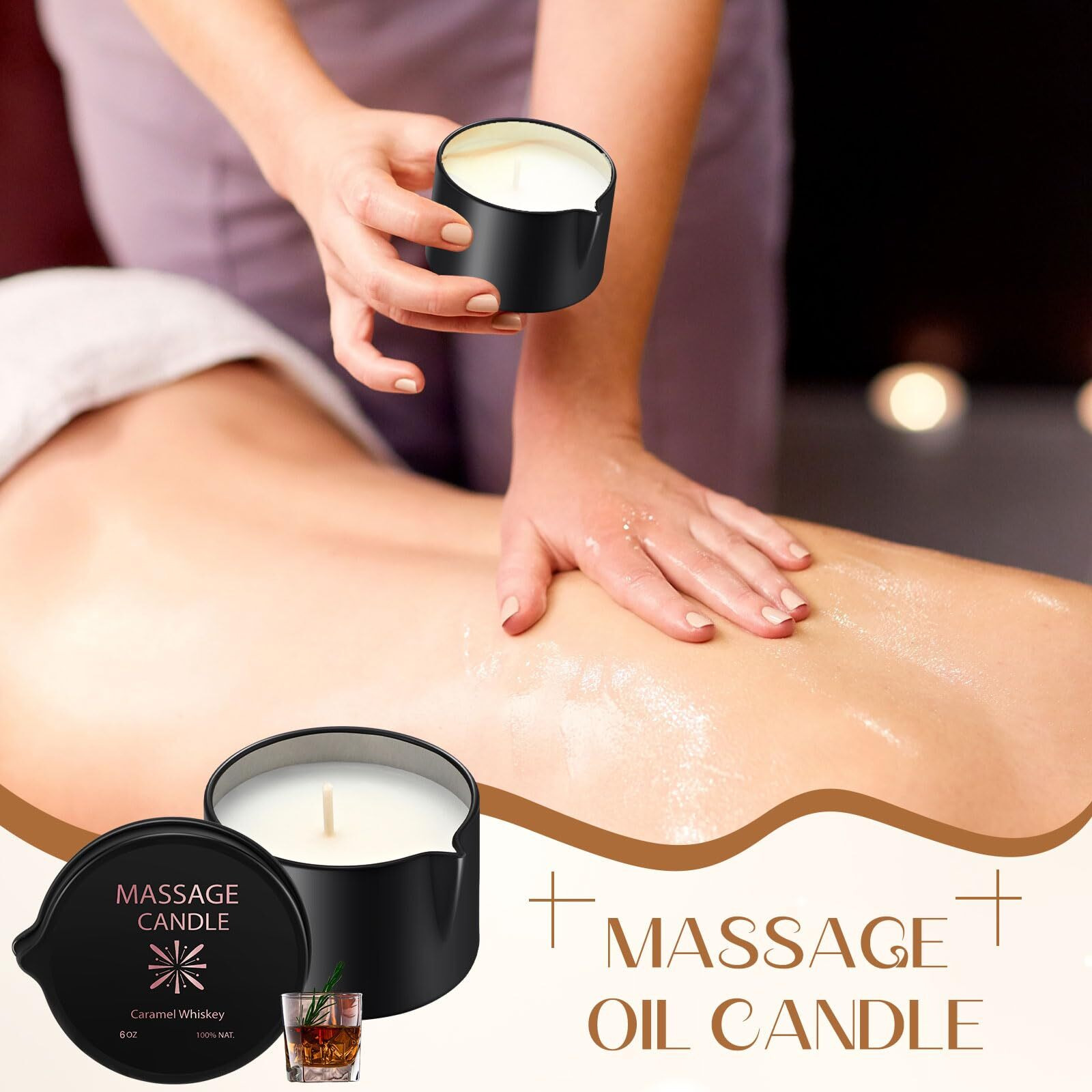 Nuanchu 4 Pcs Massage Oil Candle, 6 Oz Ignite Low Temp Scented Body Oil Candles For Massage Therapy Soy Based Home Gift Spa Use 4 Scent
