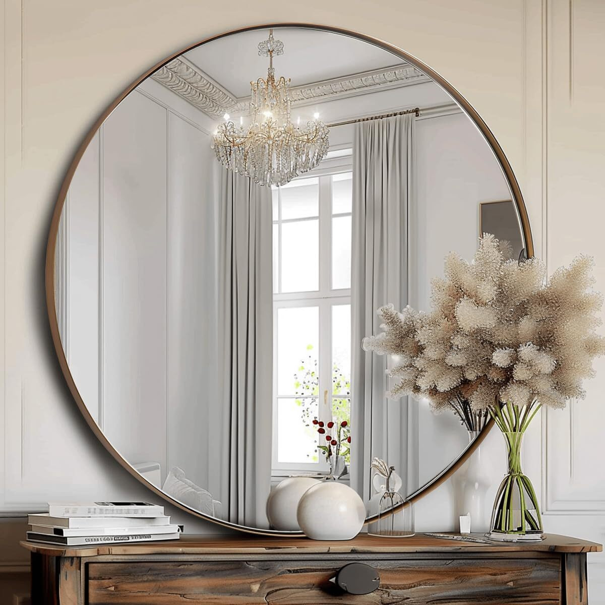 Andy Star Bronze Round Mirror 36 Inch, Oil Rubbed Bronze Round Mirror, Bronze Circle Mirror In Metal Frame, Big Round Bathroom Mirror, Anti-Rust Large Bronze Vanity Mirror, Hd Reflection, Wall-Mounted