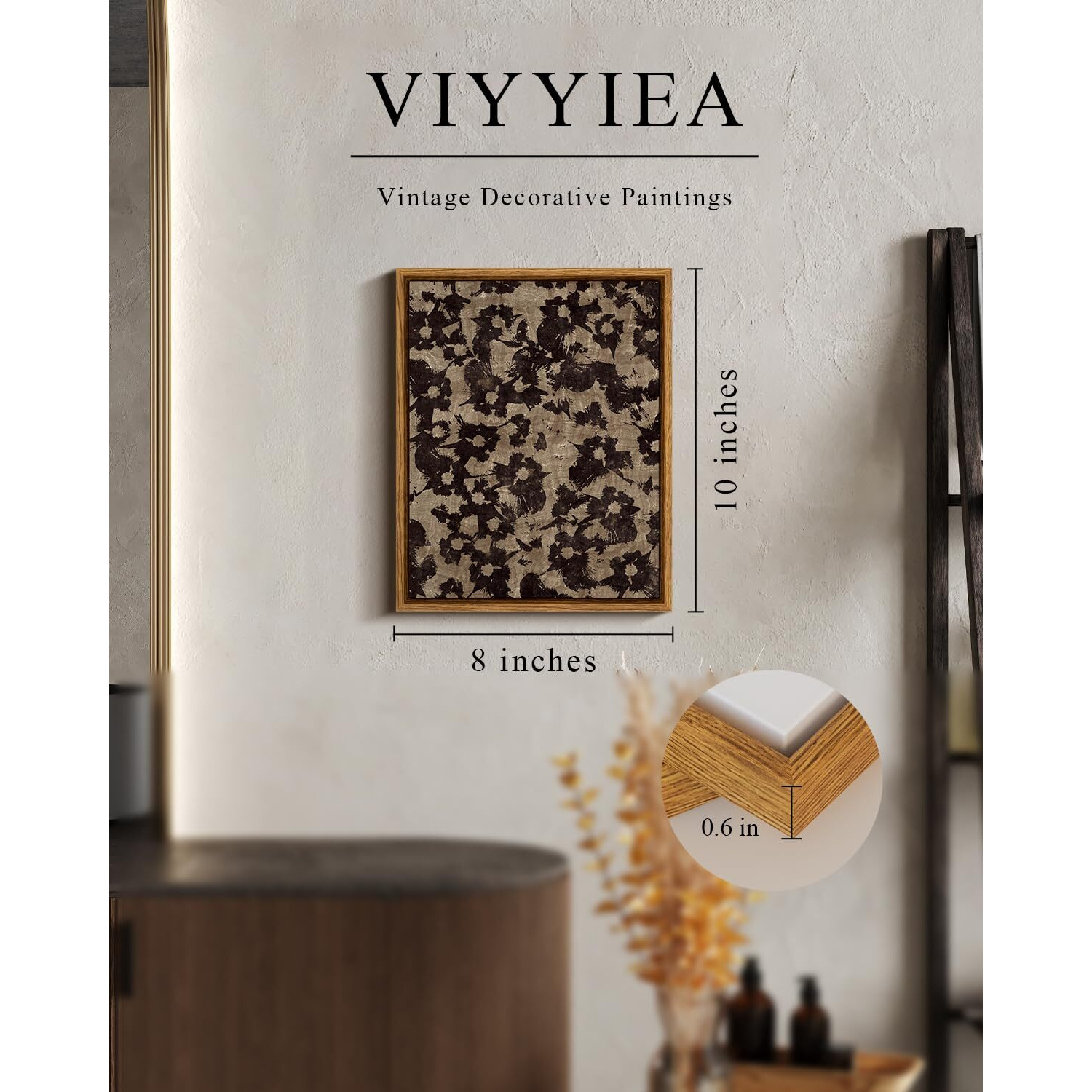 Viyyiea Framed Wall Art Home Decor Gifts Vintage Black Floral Canvas Wall Prints Artwork French Country Farmhouse Flower Oil Painting Tie-Dye Art Print Aesthetic Pictures Room Decor 8X10In
