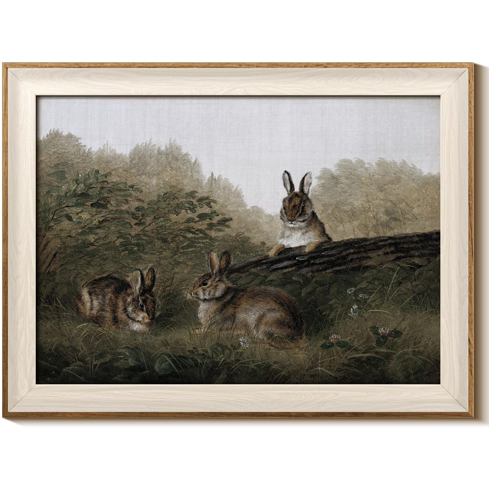Insimsea Framed Canvas Wall Art Of Rabbit Animal - Vintage Easter Bunny Room Decor, Aesthetic Wall Art Home Decor Oil Painting For Living Room Bedroom Botanical Landscape Farmhouse Wall Decor 12X16In