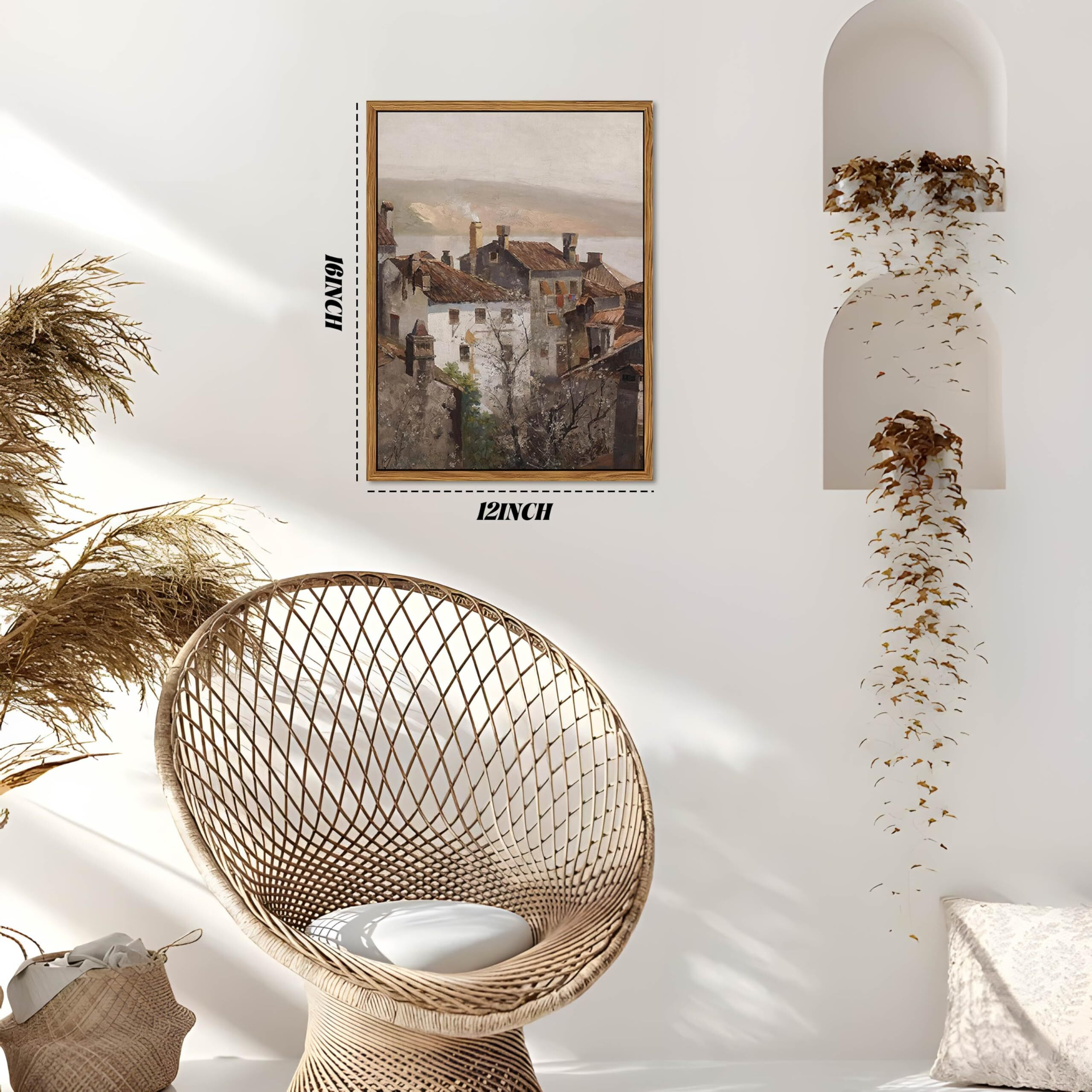 Floating Framed Vintage Canvas Wall Art, European Country Towns Wall Decor Oil Paintings Artwork, Rustic Farmhouse Posters Prints Pictures For Living Room Hallway Bedroom 12X16 Inch