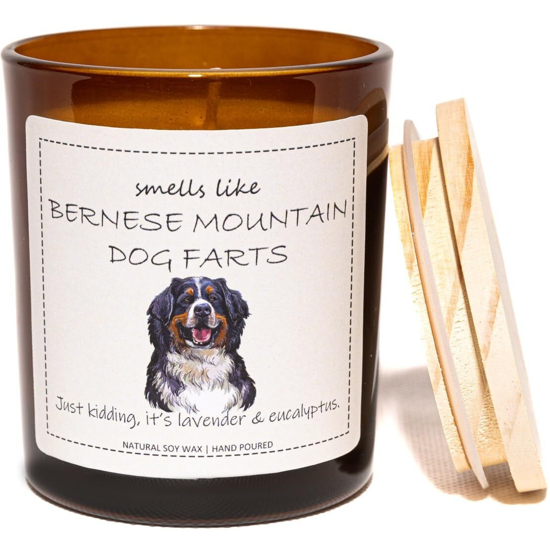 Bernese Mountain Dog Gifts & Decor, Dog Mom Gifts For Women, Smells Like Bernese Mountain Farts Candle - Lavender & Eucalyptus, Crafted By Natural Soy Wax & Natural Essential Oils