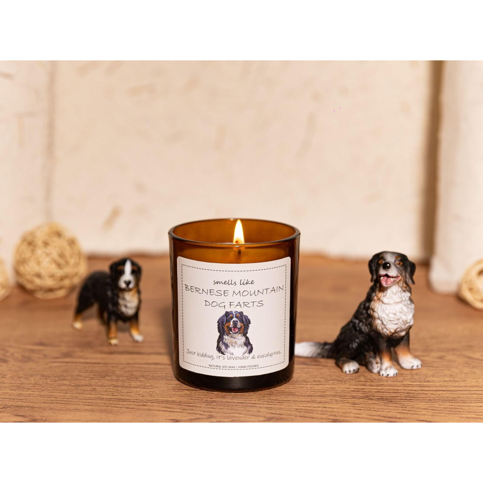 Bernese Mountain Dog Gifts & Decor, Dog Mom Gifts For Women, Smells Like Bernese Mountain Farts Candle - Lavender & Eucalyptus, Crafted By Natural Soy Wax & Natural Essential Oils
