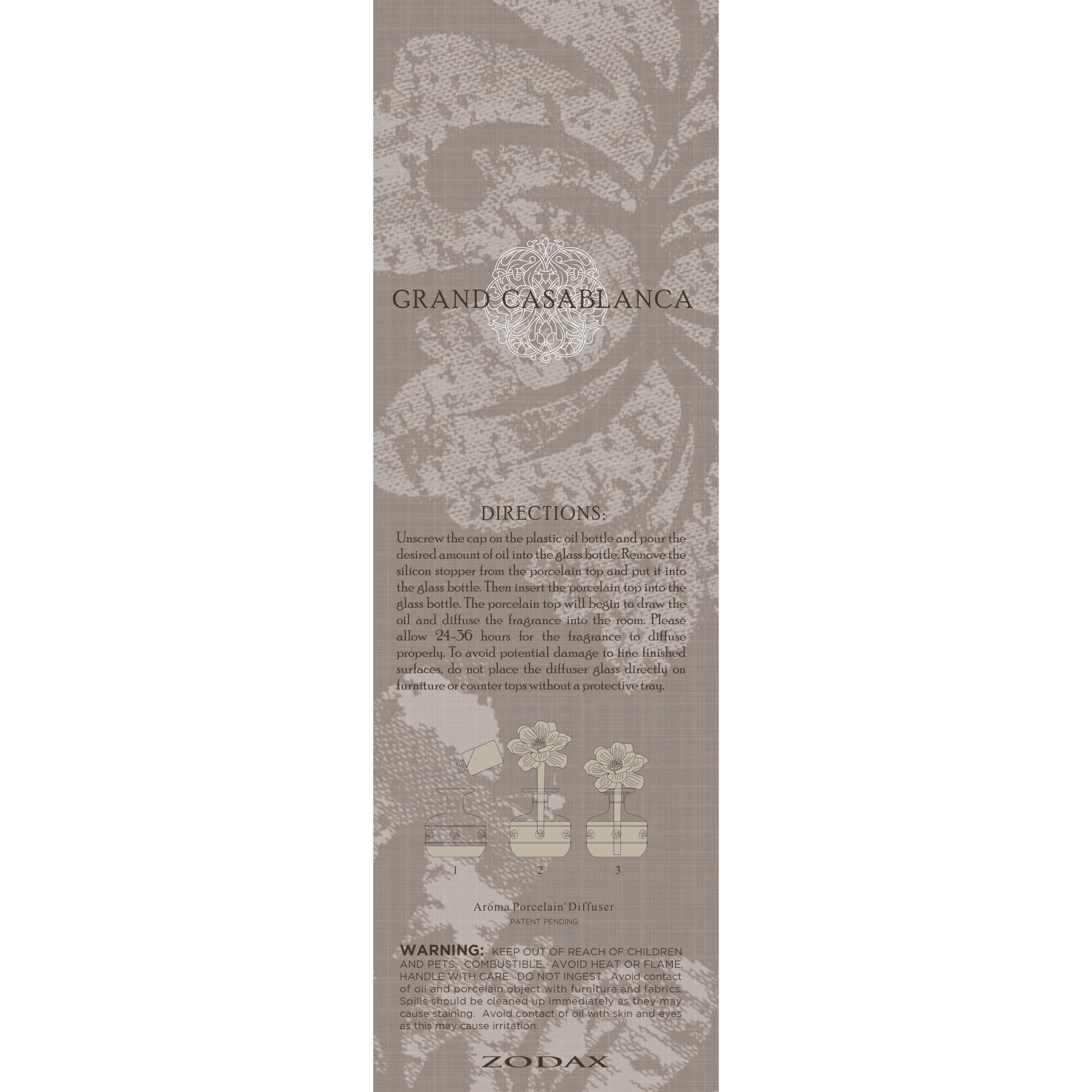 Zodax Grand Casablanca Reed Diffuser - Home Fragrance Oil Diffuser Ideal For Living Room, Bathroom, Office - Porcelain Flower Design - Gift Box Packaging Included - Versailles Tuberose - 1.69 Oz.