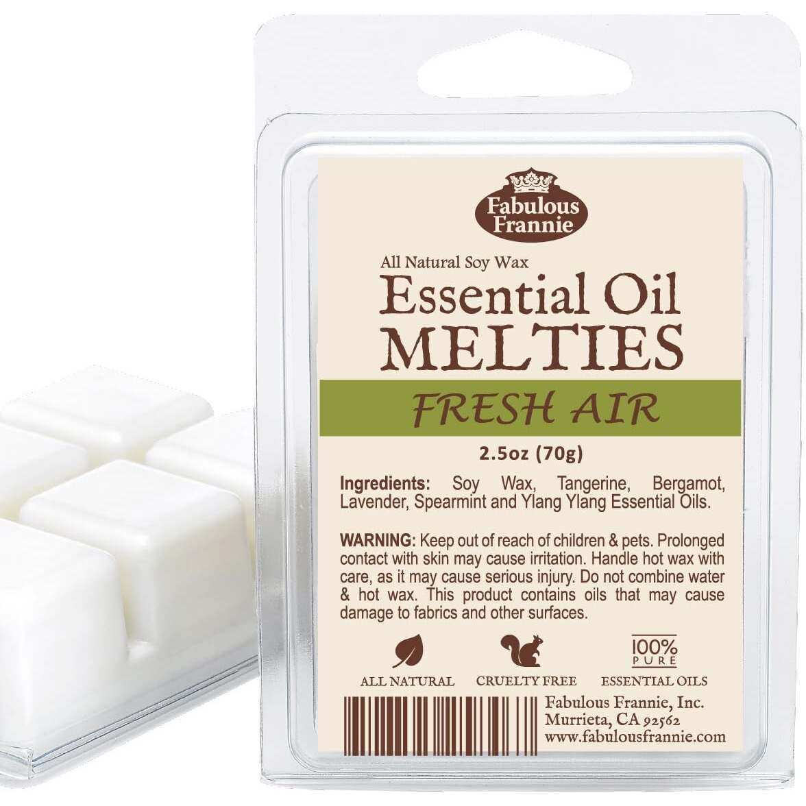 Fabulous Frannie Fresh Air Pure & Natural Soy Candle Meltie/Tart/Melts Made With Pure Tangerine, Bergamot, Ylang Ylang And Spearmint Essential Oils 2.5Oz