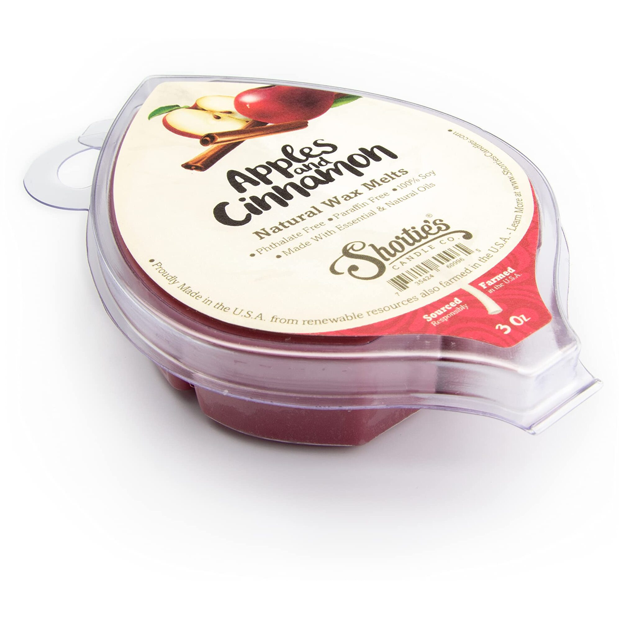 Shortie's Candle Company Apples & Cinnamon Natural Soy Wax Melts - 1 Highly Scented 3 Oz. Bar - Made With 100% Soy And Essential Fragrance Oils - Phthalate & Paraffin Free, Vegan, Non-Toxic