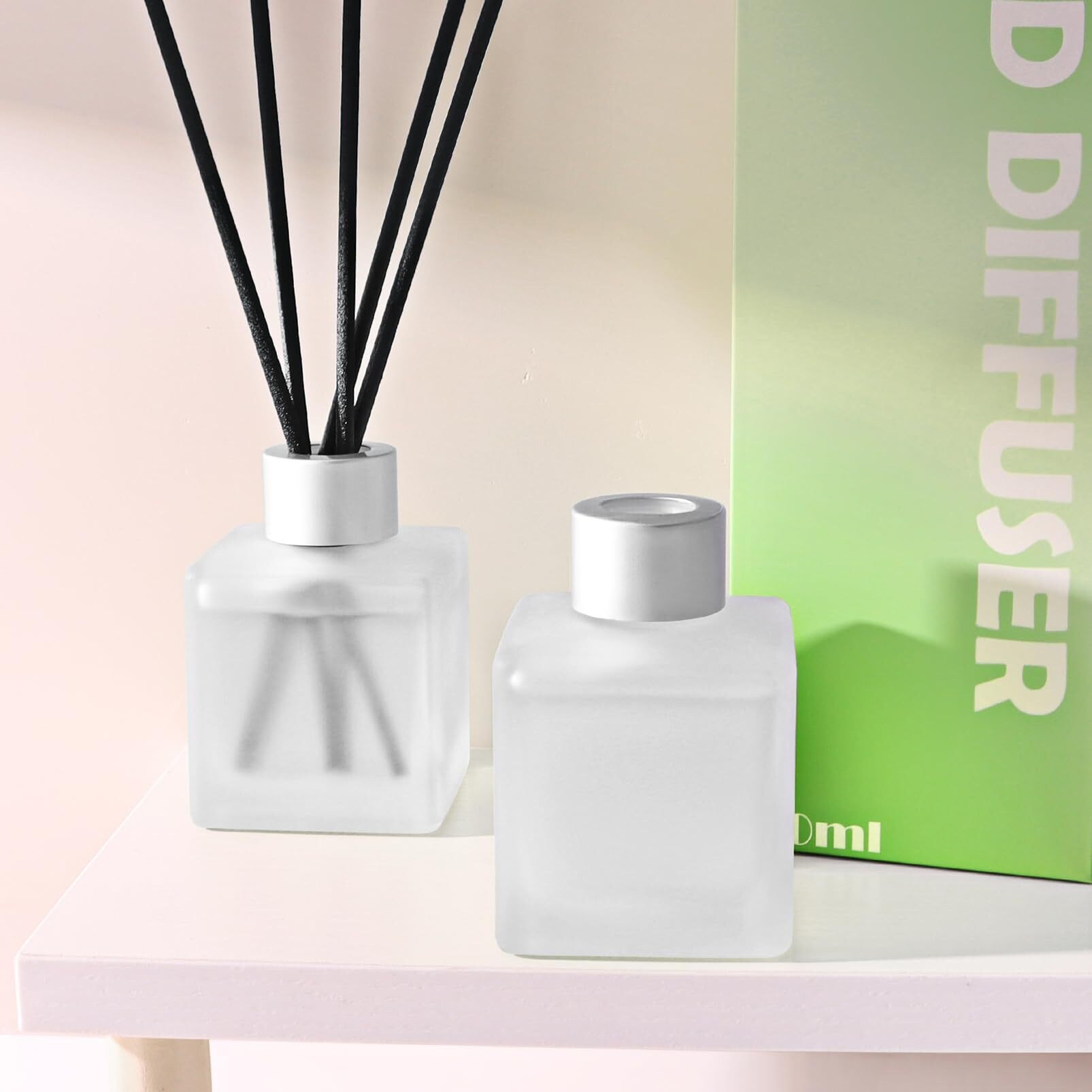 Aeeteek Reed Diffuser, Sea Salt & Green Tea Scented Oils, 100Ml Air Freshener Essential Oil Set With Diffuser Sticks, Long Lasting Home Fragrance For Bedroom Office Shelf Bathroom Decor (2-Pack)