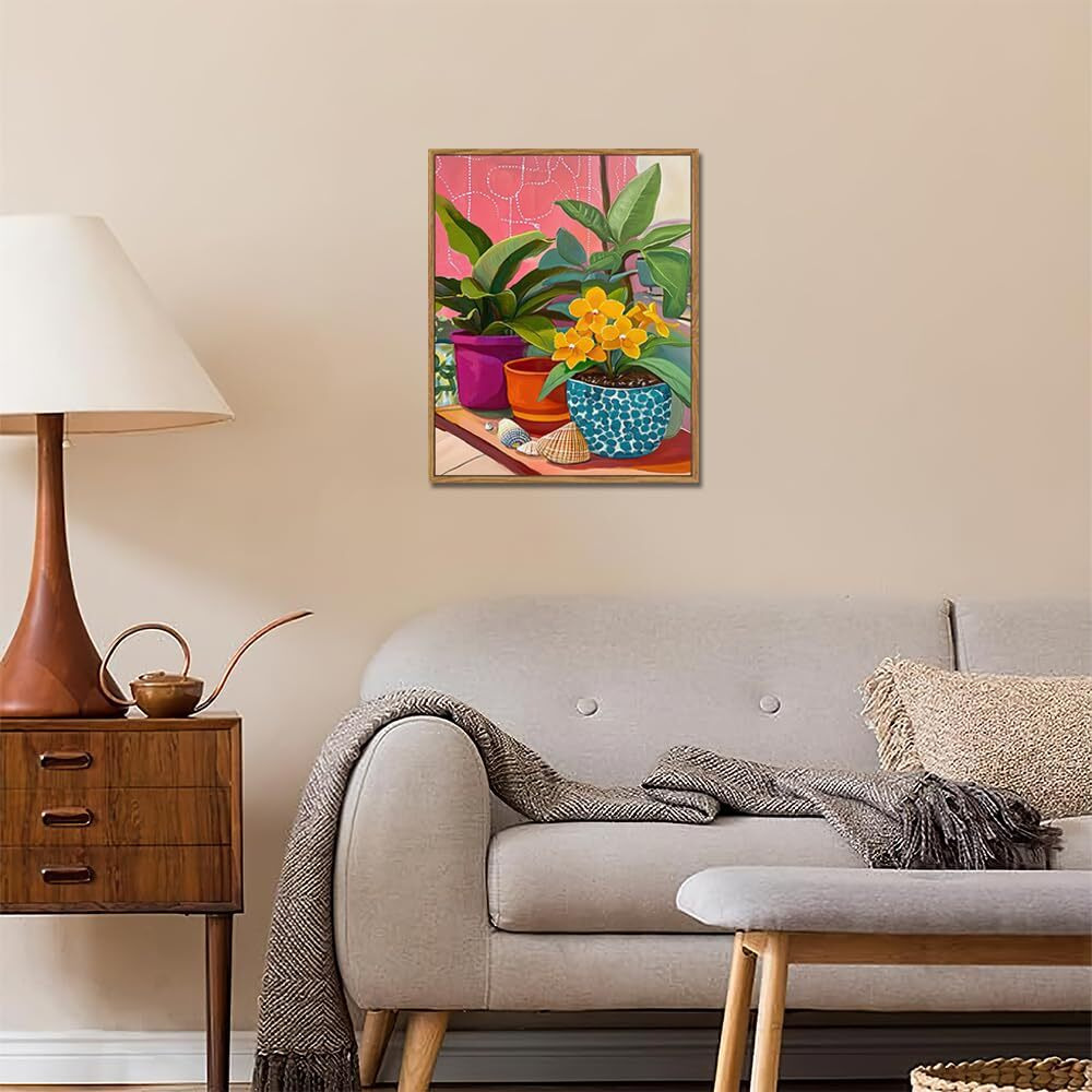 Artzio Vintage Botanical Wall Art - 8X10 Inch Framed Floral Oil Painting, Yellow Flowers & Green Plants, Farmhouse Decor For Living Room, Bedroom, Bathroom - Ready To Hang Waterproof Canvas