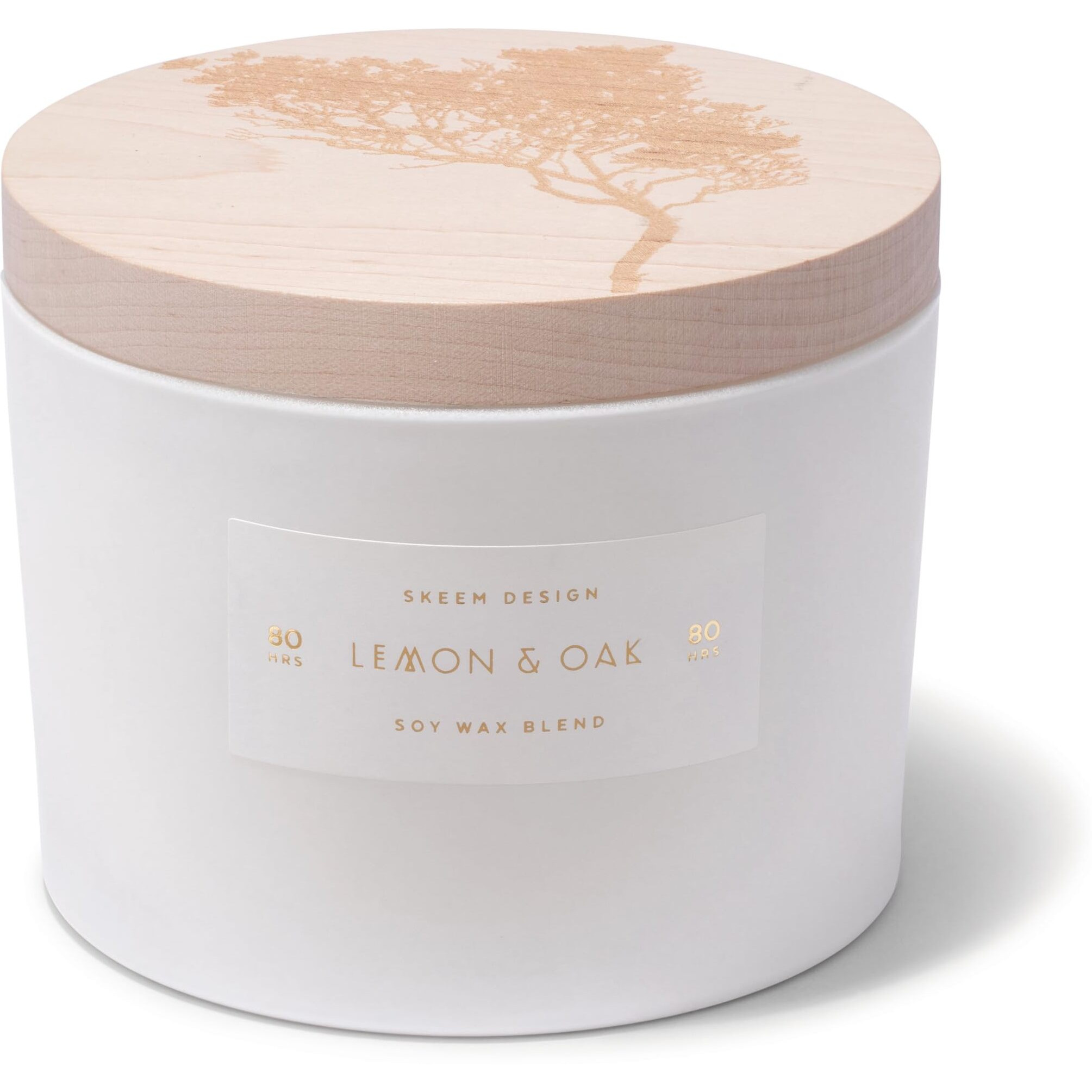 Skeem Print Block 3-Wick Candle - Lemon & Oak Scented Candle - Tea, Lemongrass, Citrus Peel And Amber Blend - Soy Wax, All Natural Oils - Aromatherapy Candle