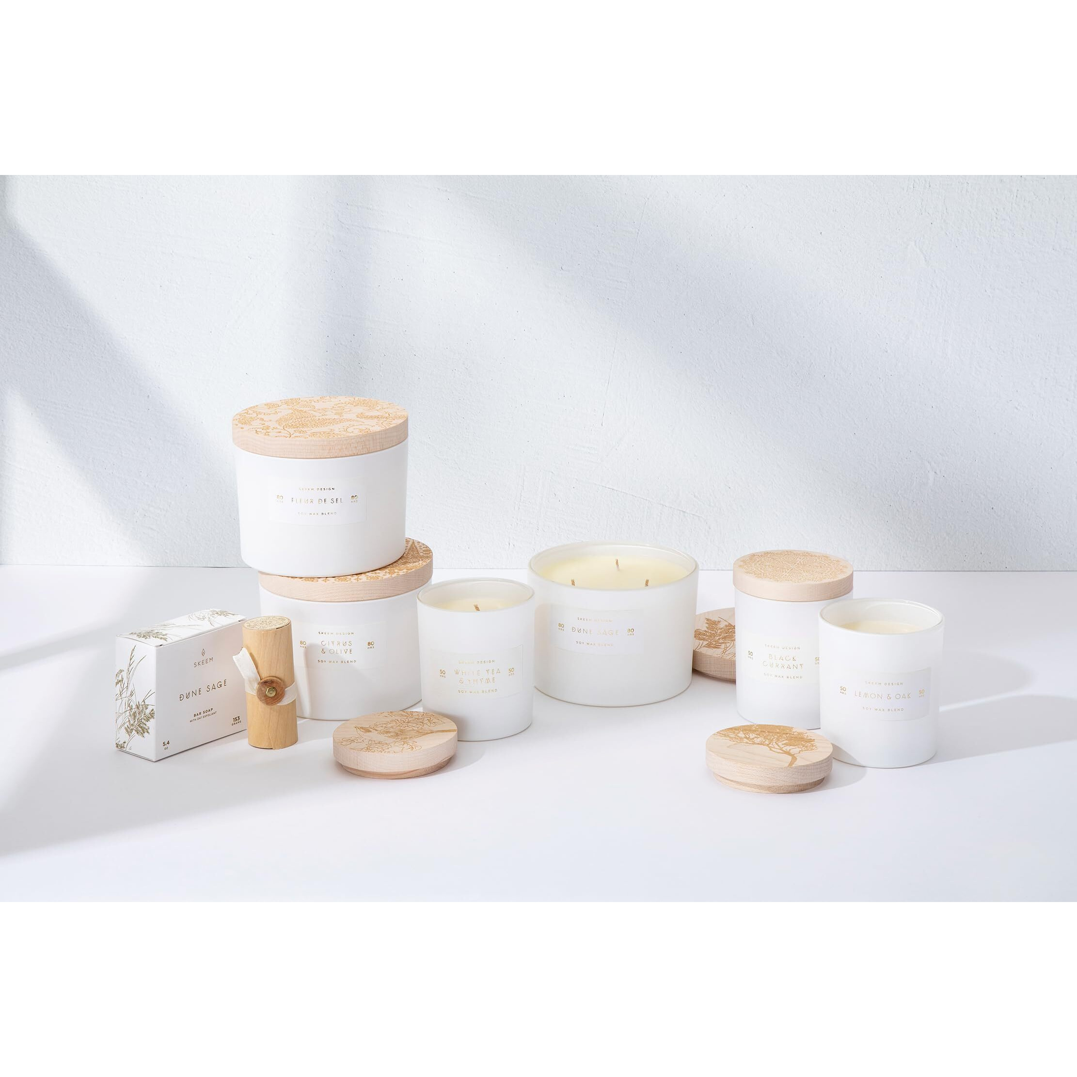 Skeem Print Block 3-Wick Candle - Lemon & Oak Scented Candle - Tea, Lemongrass, Citrus Peel And Amber Blend - Soy Wax, All Natural Oils - Aromatherapy Candle