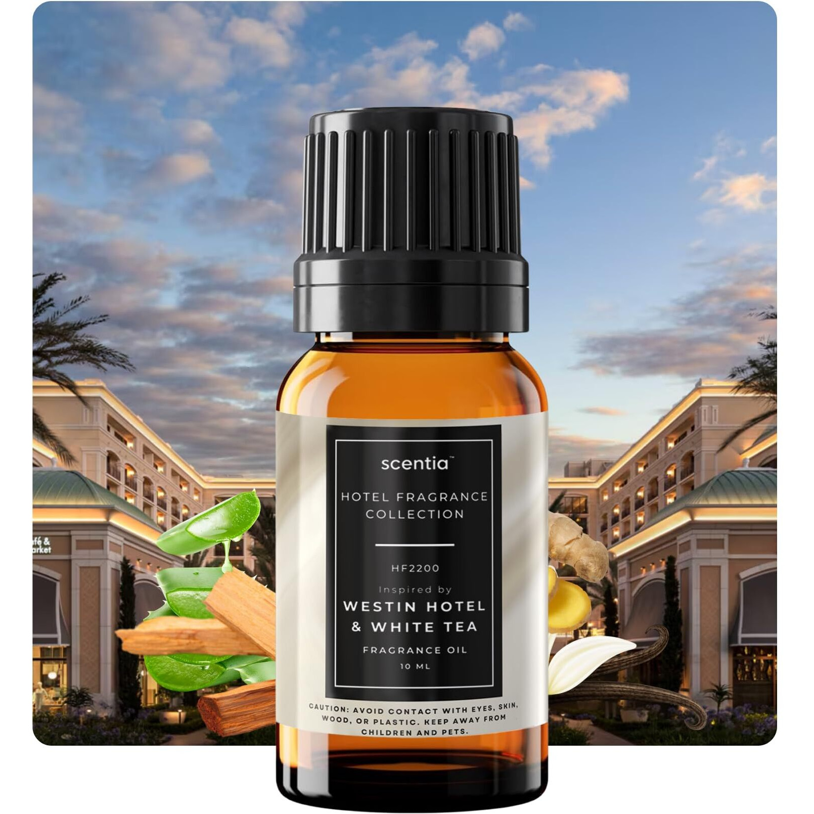 Scentia Hotel Fragrance Collection Oil Hf 2200 - Inspired By The Westin Scent Notes Of White Tea - Oil For Ultrasonic & Waterless Diffusers, Diy, And Crafting - 10 Ml (0.34 Fl Oz) Glass Dropper Bottle