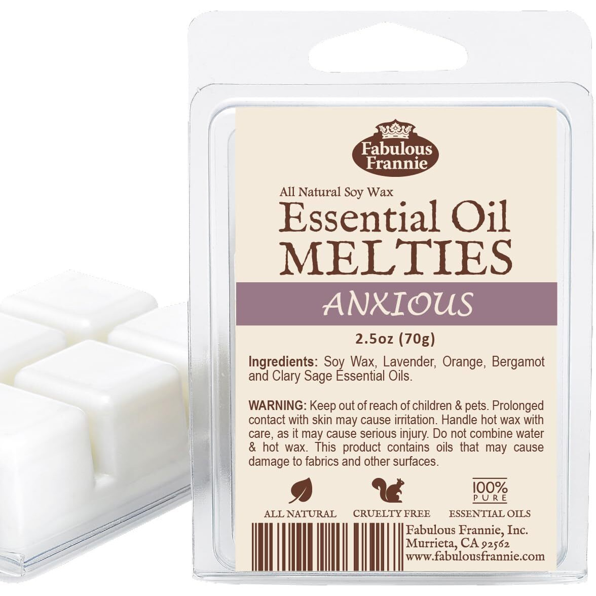 Fabulous Frannie Anxious Pure & Natural Soy Candle Meltie/Tart/Melts Made With Pure Lavender, Bitter Orange, Bergamot And Clary Sage Essential Oils 2.5