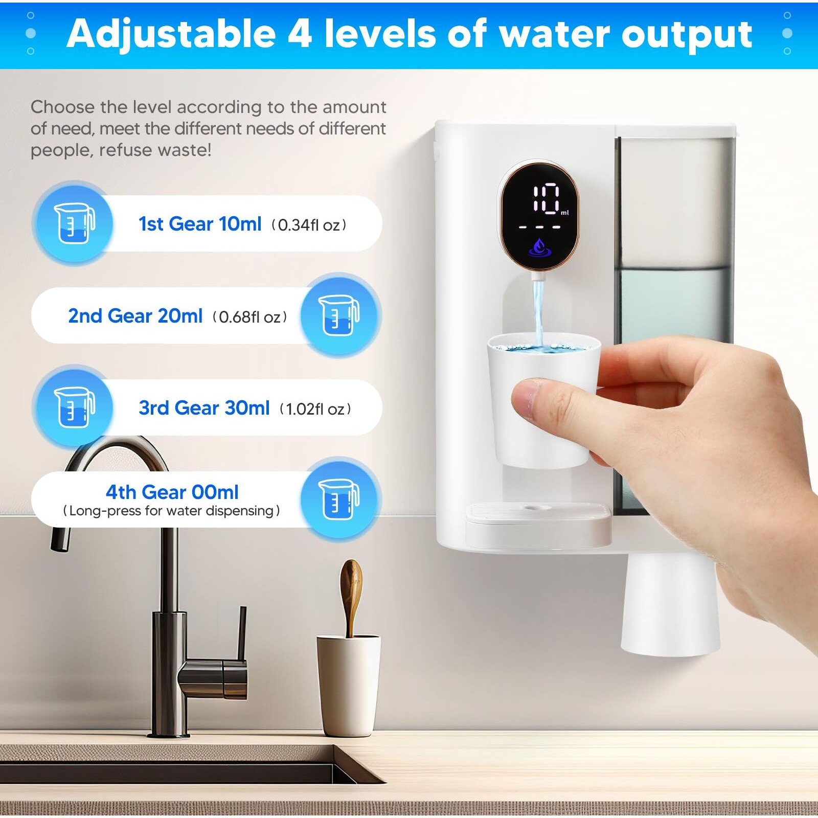 Deewaves Automatic Mouthwash Dispenser For Bathroom,20.29 Oz Smart Mouthwash Dispenser For Kids And Adult With Magnetic Cups, 4 Dispensing Levels,Led Screen,Wall Mounted,Usb Rechargeable