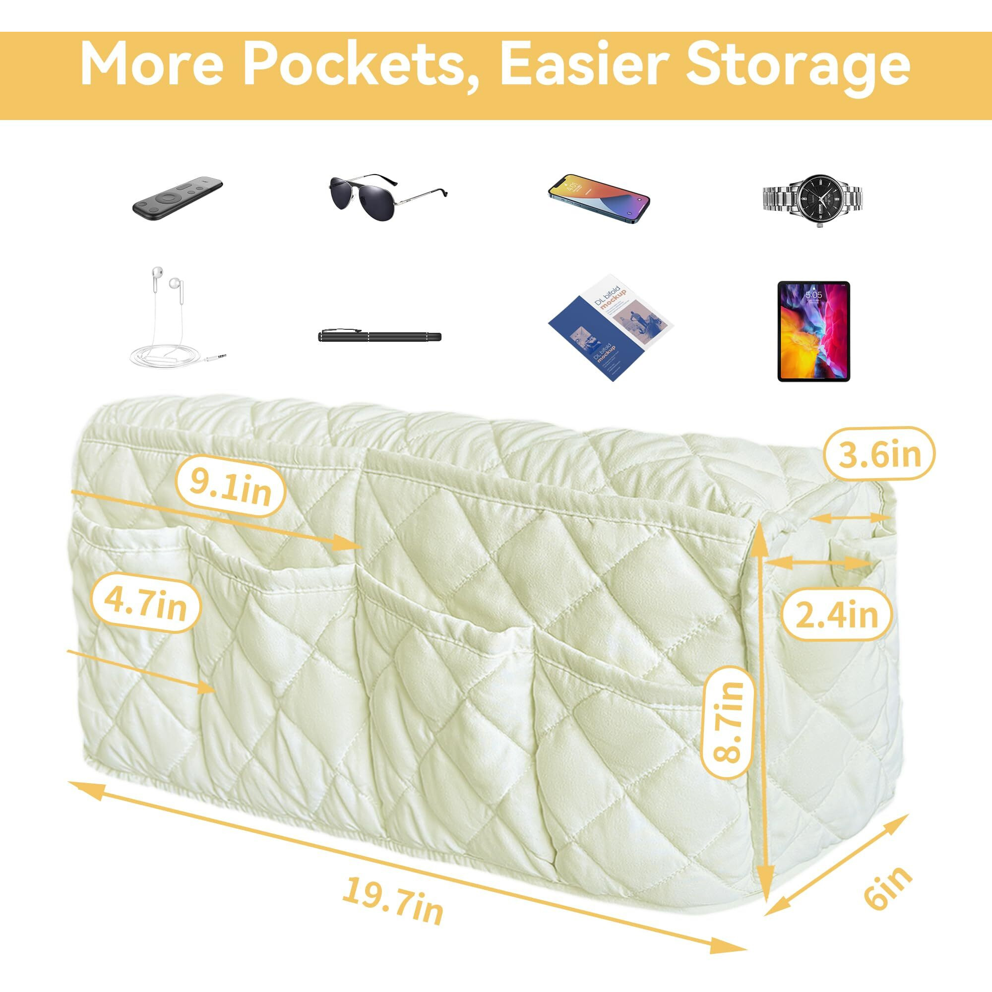 Mehidfy Armchair Caddy, Waterproof Sofa Armrest Organizer, Non Slip Recliner Organizer, Remote Holder For Recline, Recliner Caddy With 14 Pockets Storage For Tv Remote, Phone, Magazine (White)