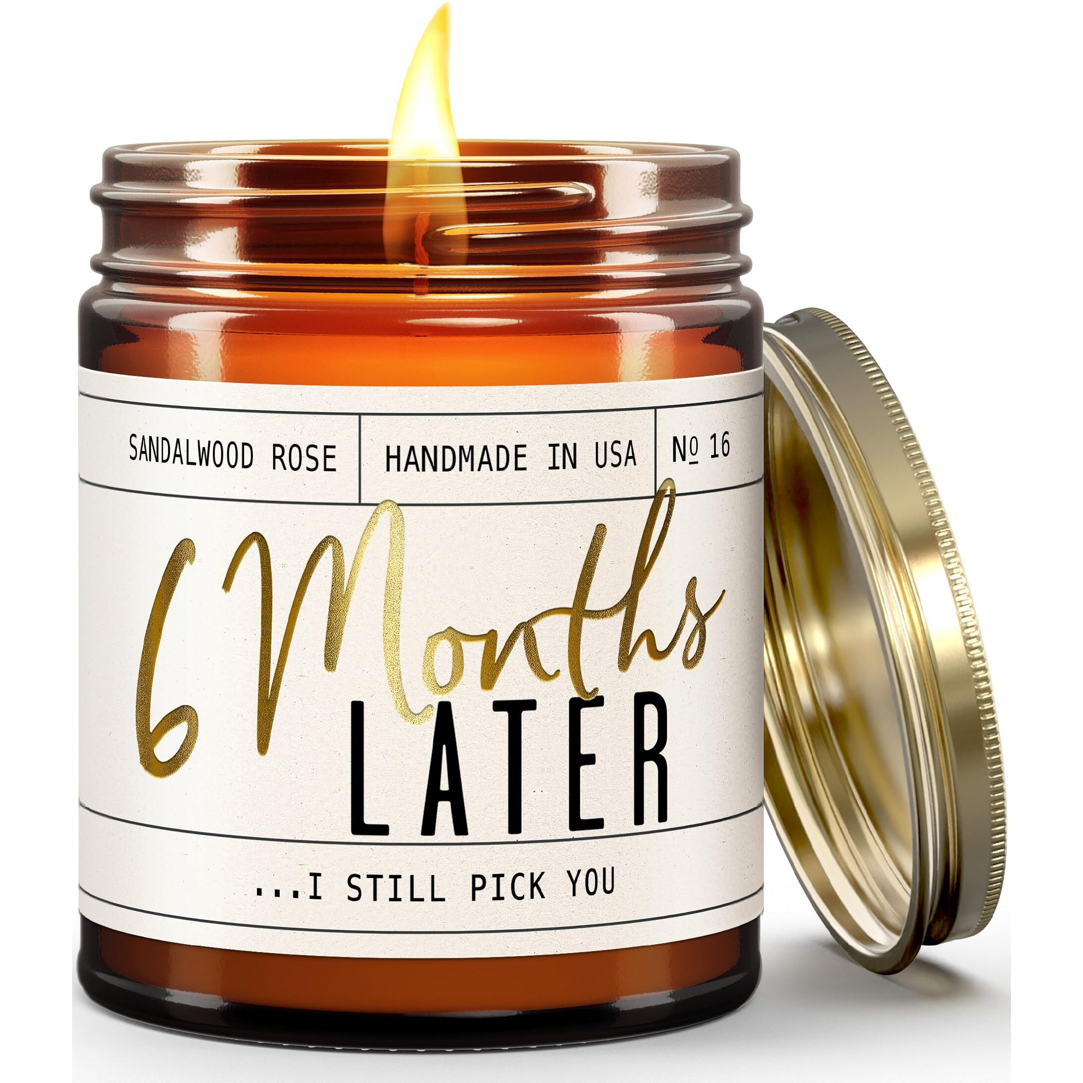 6 Month Anniversary Gift For Girlfriend - '6 Months Later' Candle, W/Sandalwood Rose - Infused W/Essential Oils I 6 Month Anniversary Gifts I 50Hr Burn, Usa Made