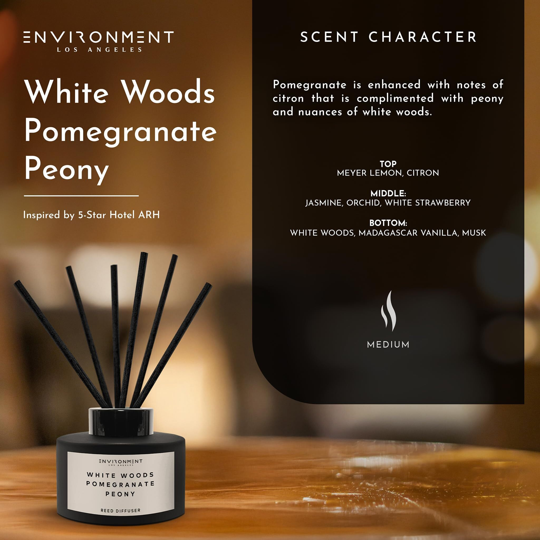 Environment Inspired By 5-Star Hotels Arh Reed Diffuser, 200Ml Luxury Scented Aromatherapy (White Woods | Pomegranate | Peony) Reed Diffusers For Home, Diffusing Oil Fragrance, Home Fragrance Products