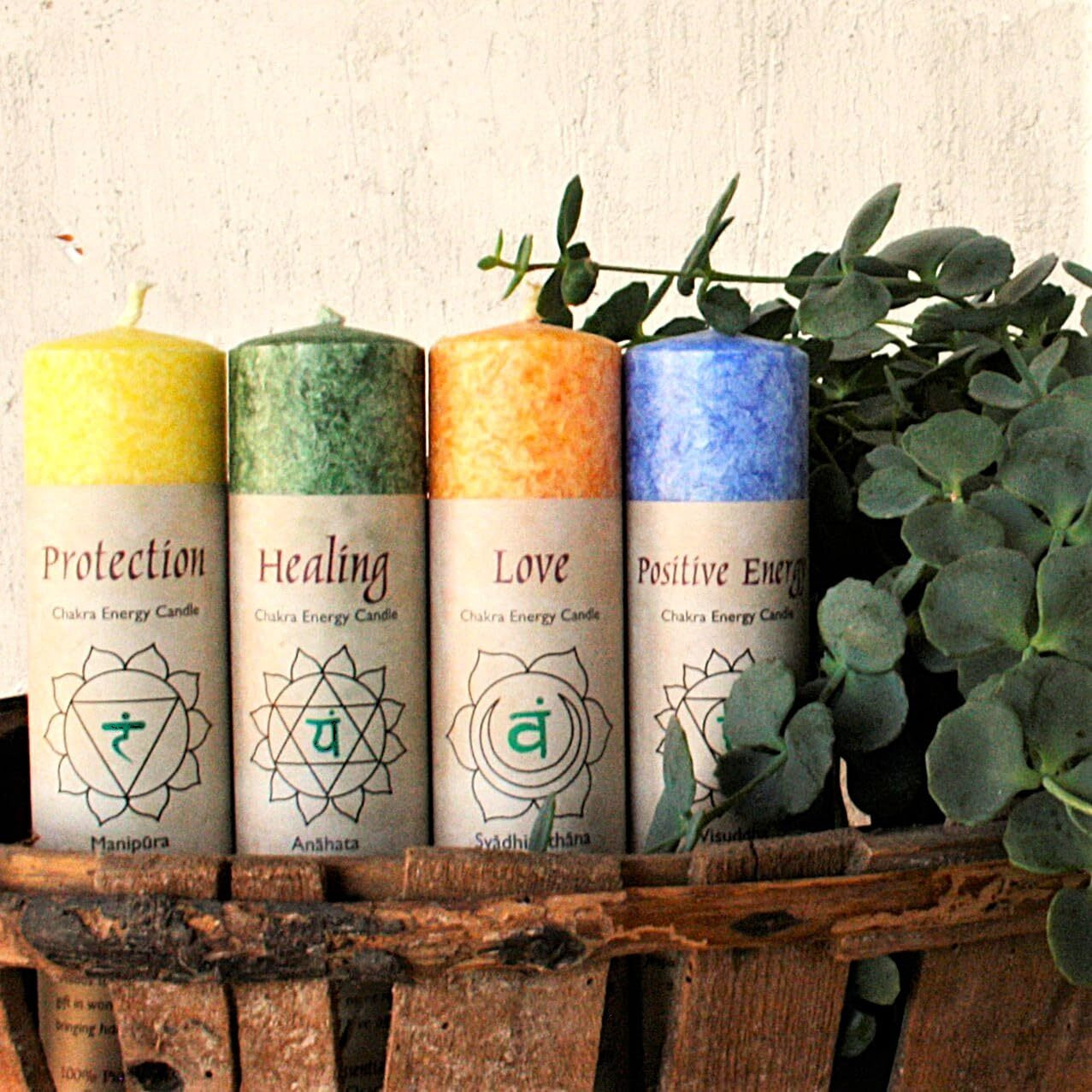 Premium Scented Candle Hand Made Chakra Energy Pillar | 4-Pack | Positive Energy, Visuddha| Yoga, Prayer & Meditation Candle | Long Burn 15 Hours | Essential Oils Moroccan Rose & Chamomile | Aloha Bay