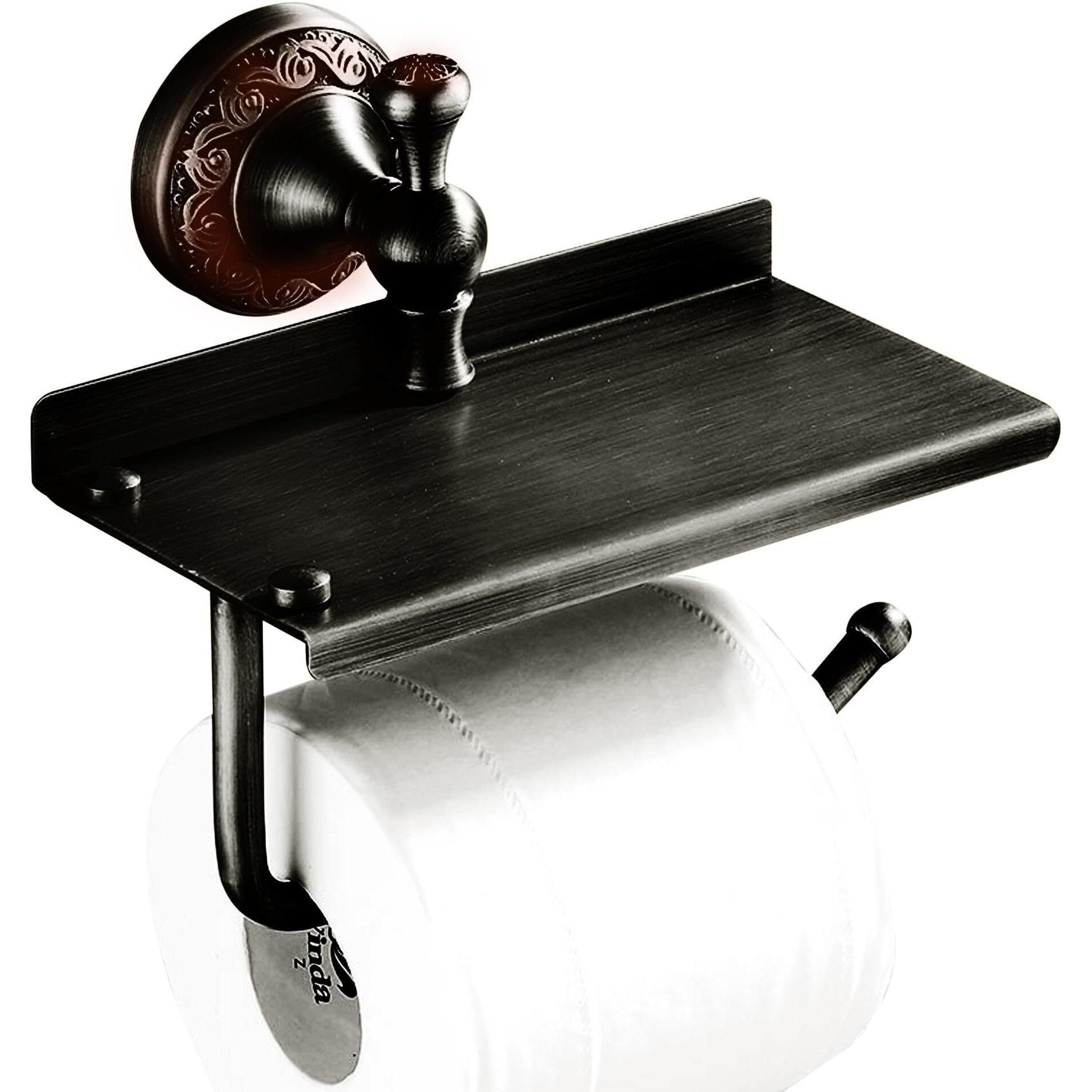 Oil Rubble Bronze Brass Bath Toilet Paper Holder With Phone Shelf, Wall Mounted Black Bathroom Hardware Accessories, Pattern Carving Design