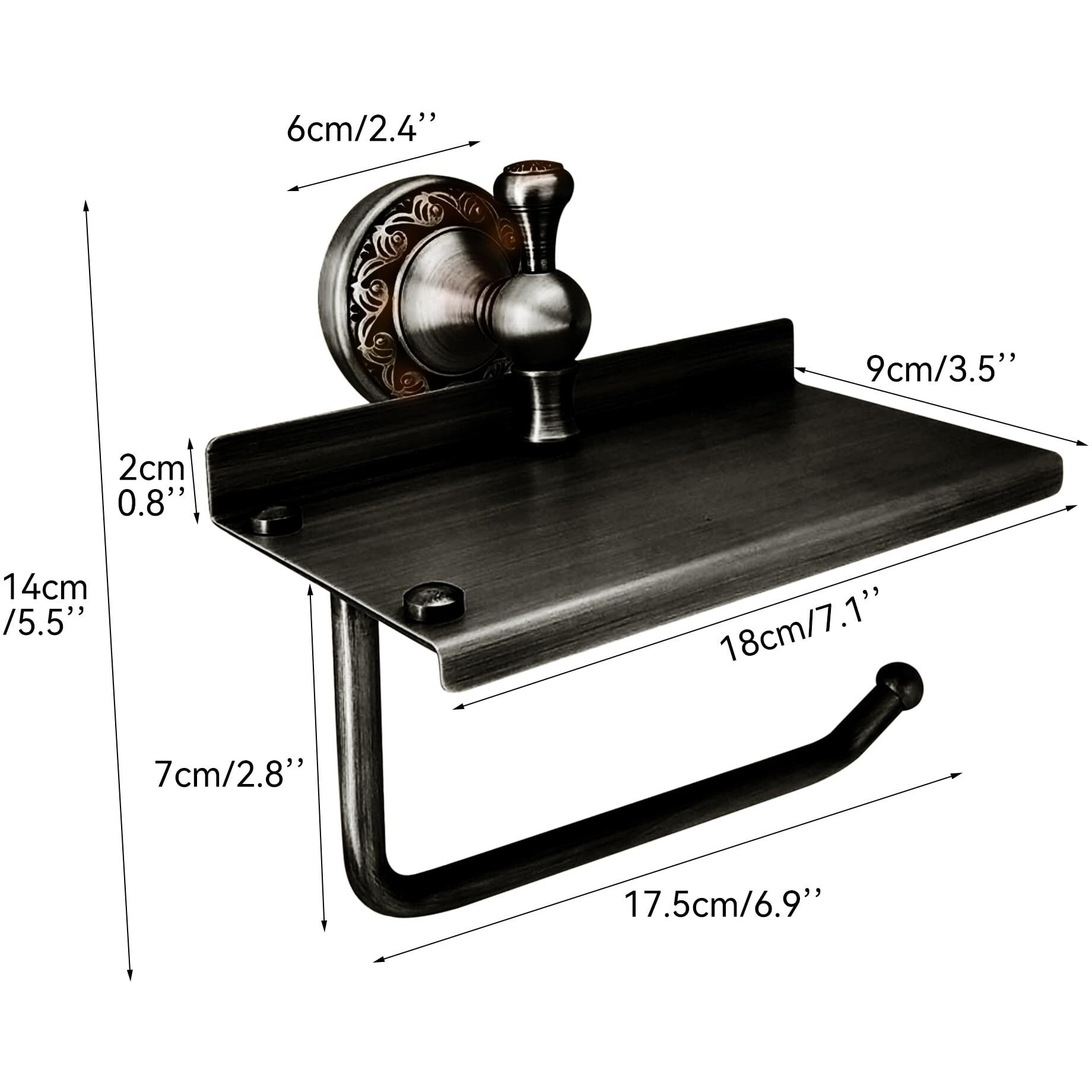 Oil Rubble Bronze Brass Bath Toilet Paper Holder With Phone Shelf, Wall Mounted Black Bathroom Hardware Accessories, Pattern Carving Design