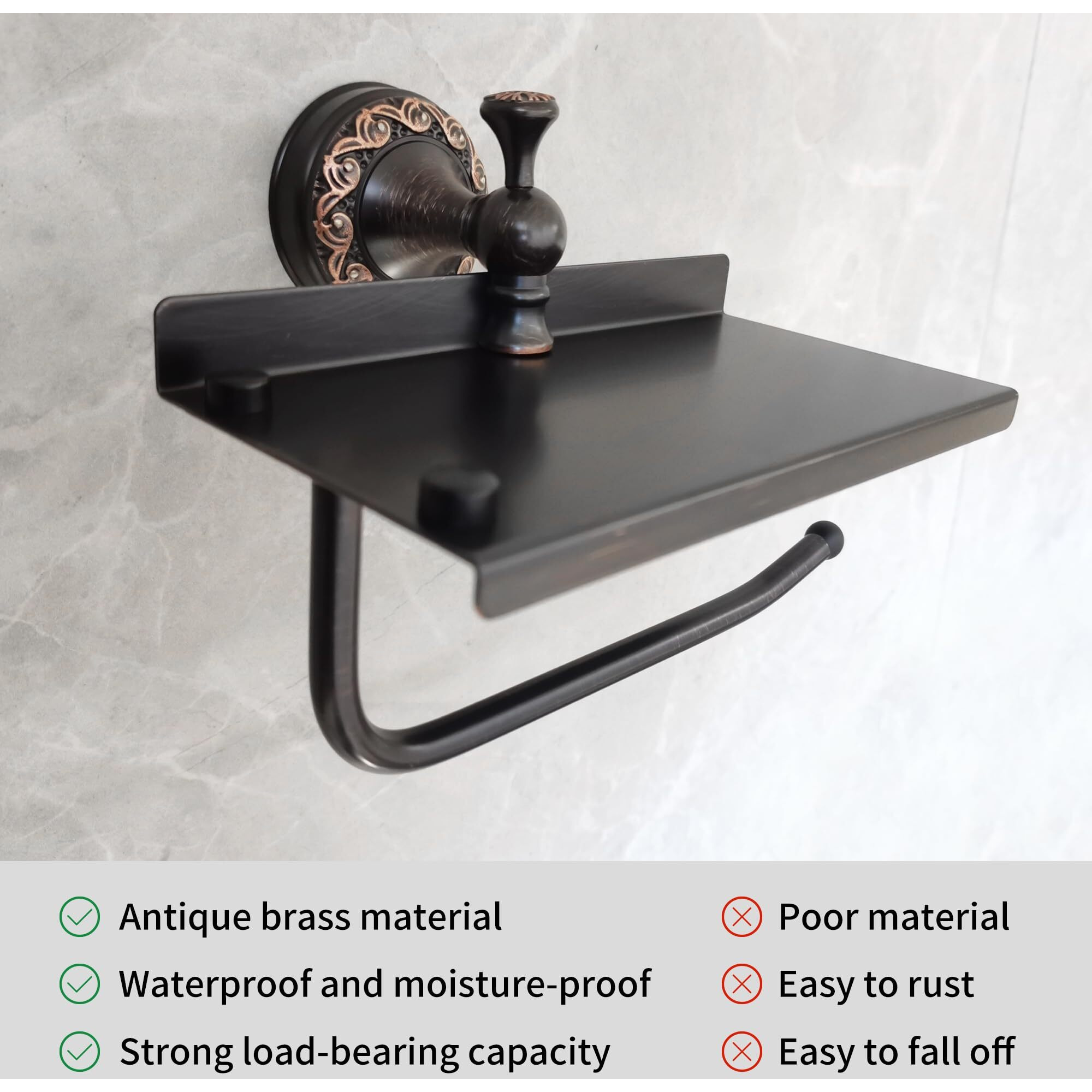 Oil Rubble Bronze Brass Bath Toilet Paper Holder With Phone Shelf, Wall Mounted Black Bathroom Hardware Accessories, Pattern Carving Design