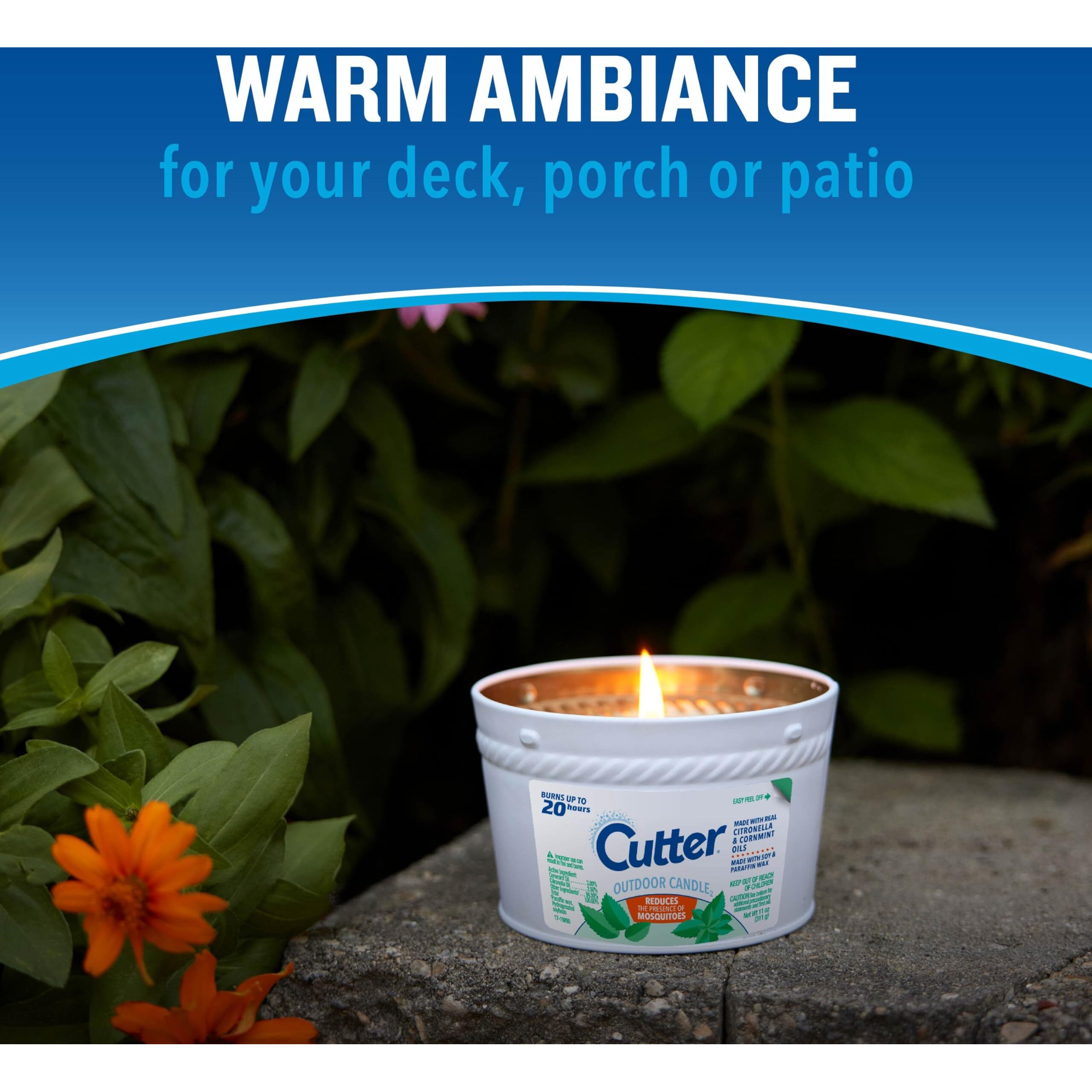 Cutter Candle, Outdoor Soy Wax Candle Made With Real Citronella Oil And Cornmint Oil Reduces The Presence Of Mosquitoes With A Light, Fragrant Citronella And Mint Scent, 11 Ounces