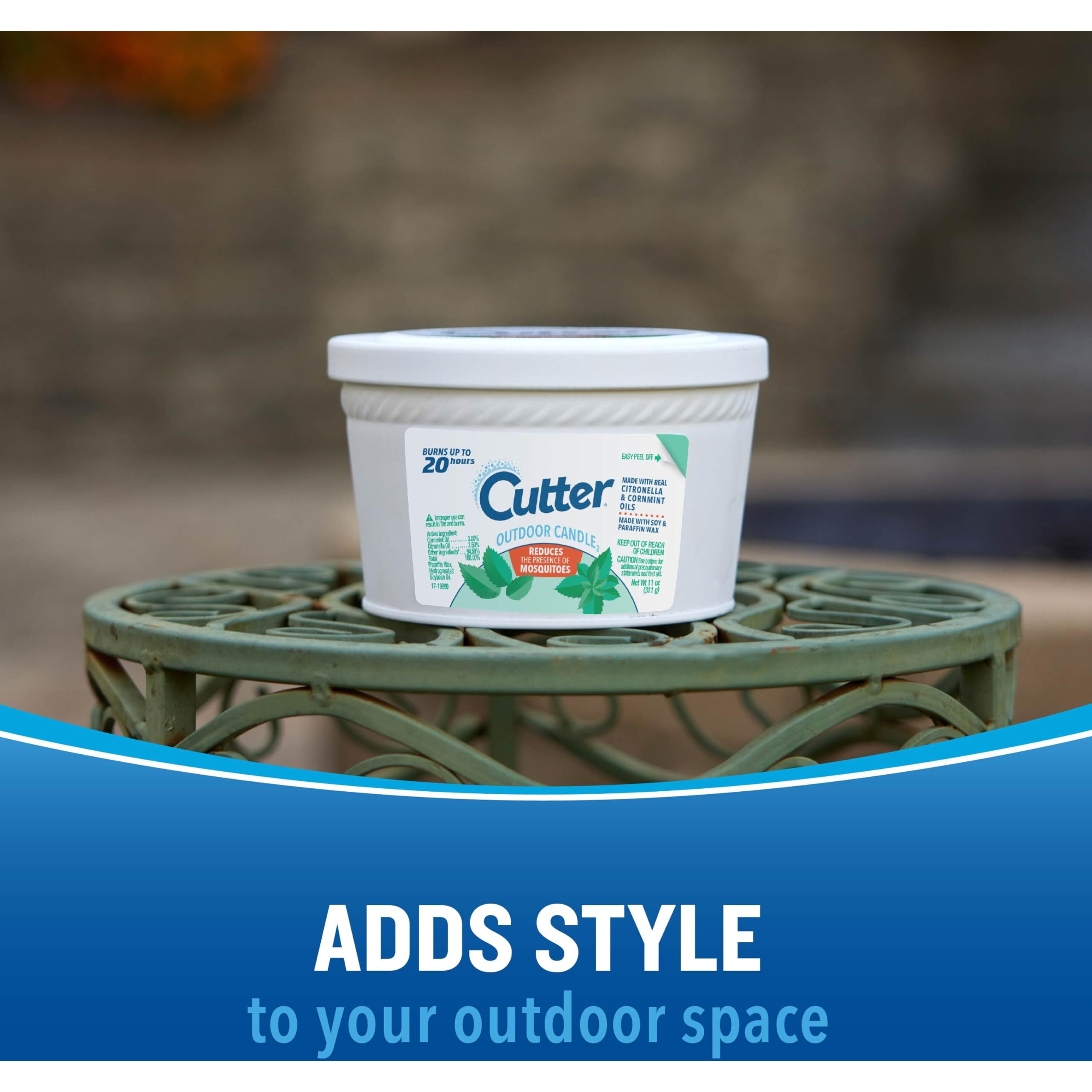 Cutter Candle, Outdoor Soy Wax Candle Made With Real Citronella Oil And Cornmint Oil Reduces The Presence Of Mosquitoes With A Light, Fragrant Citronella And Mint Scent, 11 Ounces