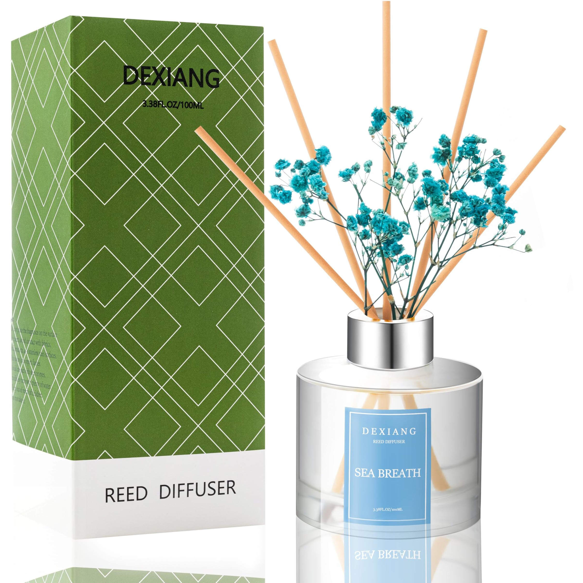 Sea Breath Reed Diffuser Set - 3.38 Fl Oz (100Ml) Essential Oil With 6 Reed Sticks | Home & Bathroom Decor