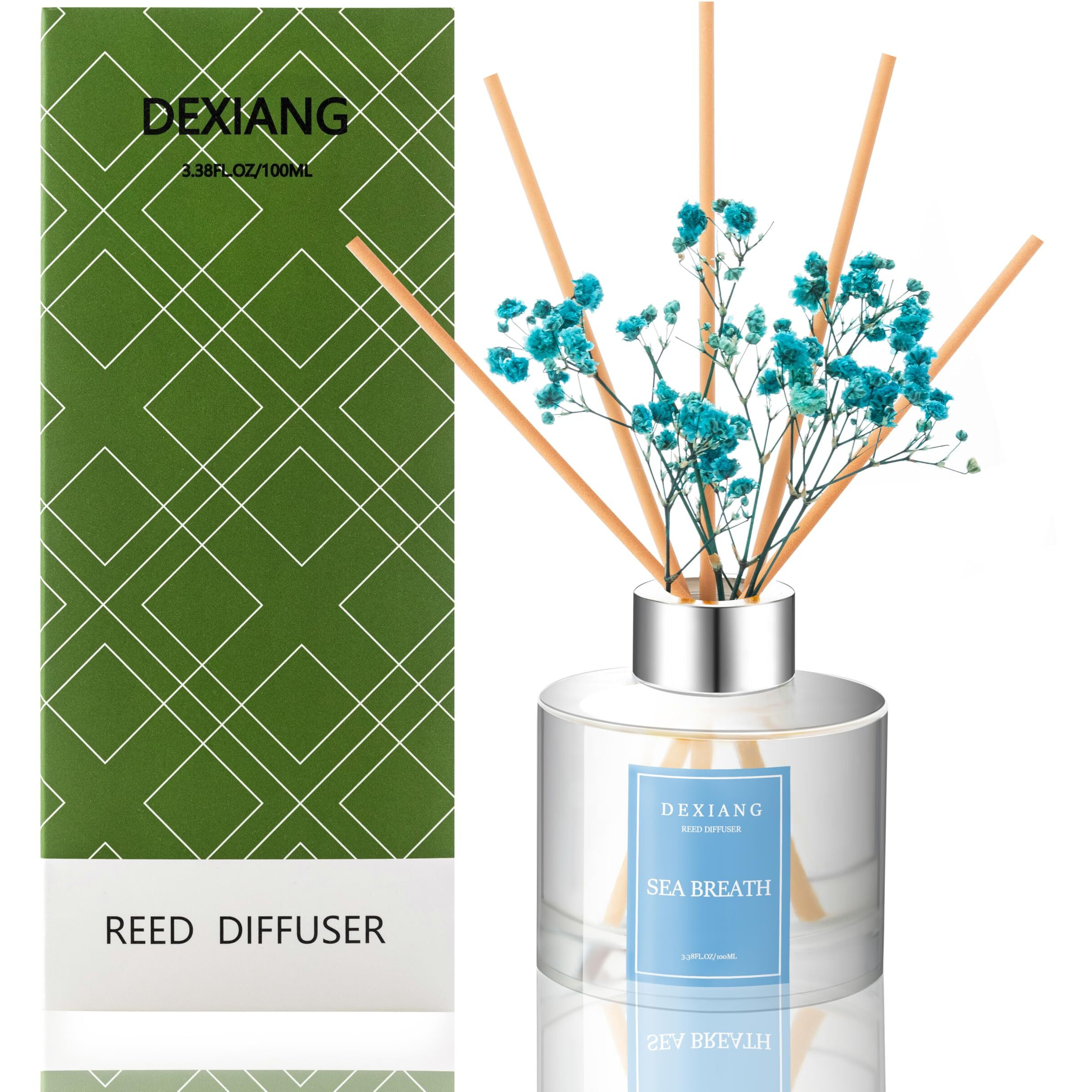 Sea Breath Reed Diffuser Set - 3.38 Fl Oz (100Ml) Essential Oil With 6 Reed Sticks | Home & Bathroom Decor