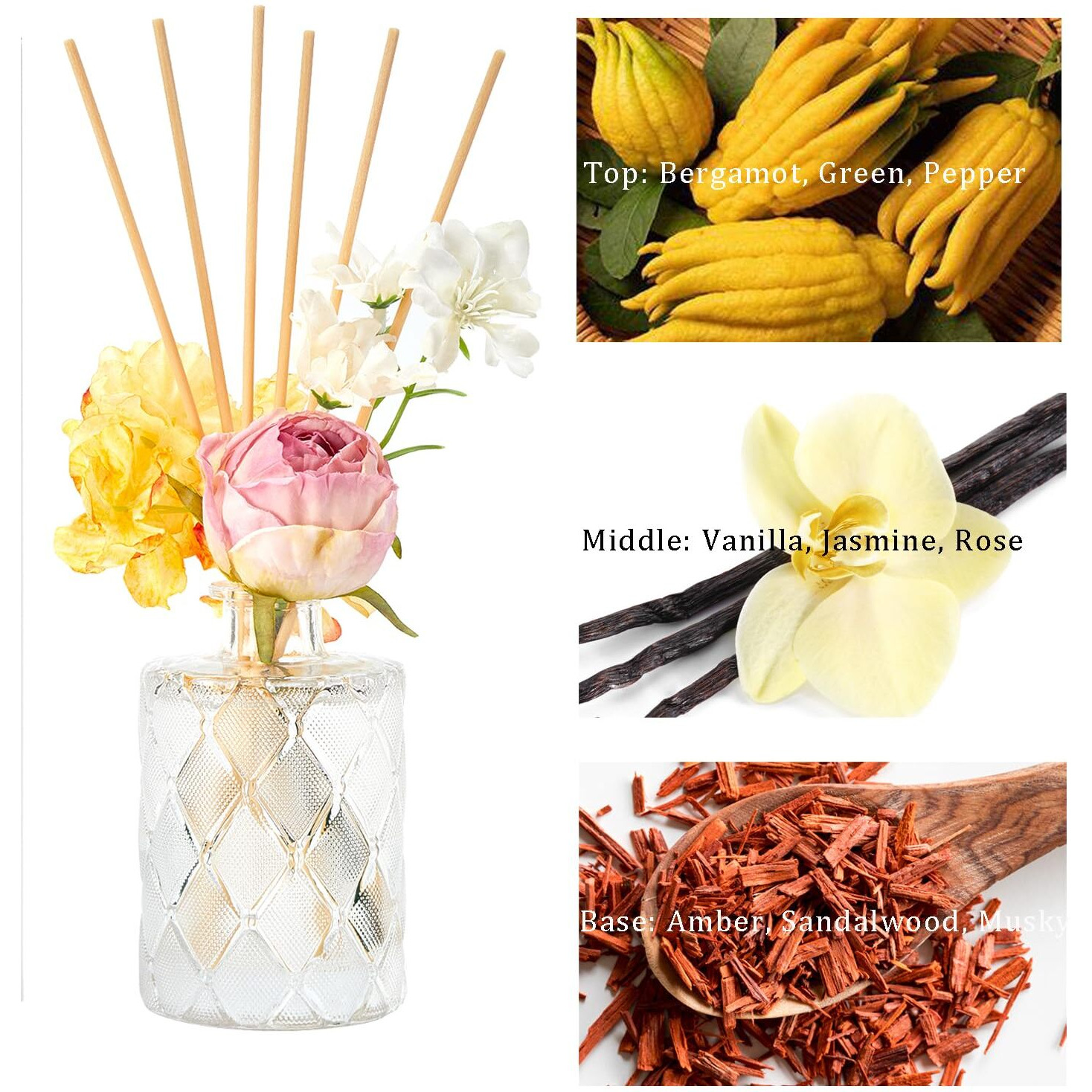 Chloefu Lan Amber Re  D Diffuser, 6.7 Oz Natural Essential Scented Oil, Pink Yellow And White Flowers Re  D Diffuser Sticks, Bathroom, Home & Office Decor, Preppy Room Decor, Amber Diffuser Oil Gift Set