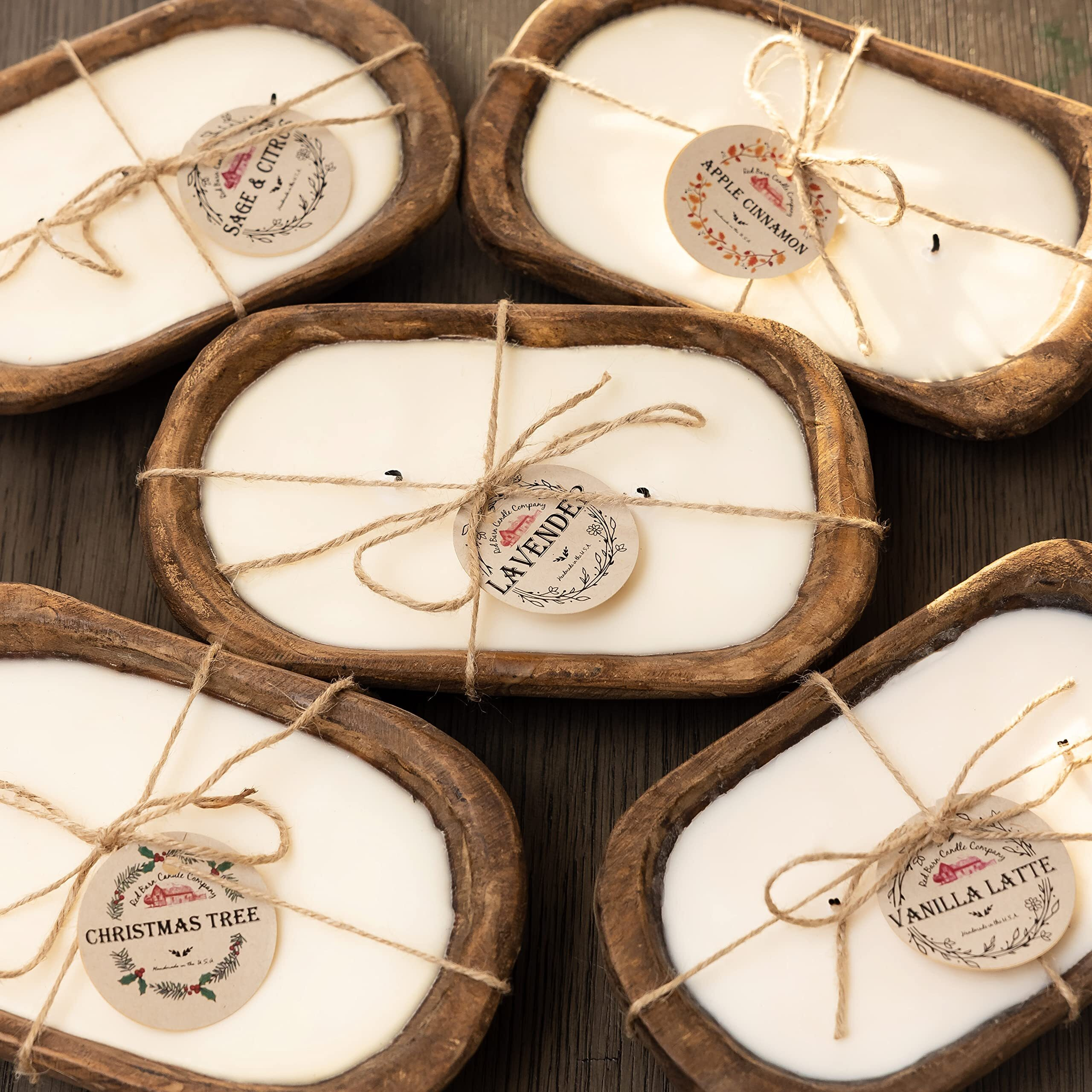Red Barn Candle Company Wood Dough Bowl Candles | 100% Natural Soy Wax & Essential Oil Infused | Odor Eliminating + Pet Safe | Scented Candle Gifts For Men & Women (Apple Cinnamon, 3-Wick)