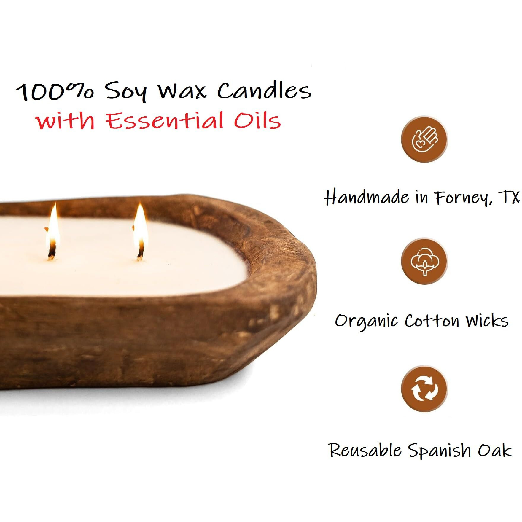 Red Barn Candle Company Wood Dough Bowl Candles | 100% Natural Soy Wax & Essential Oil Infused | Odor Eliminating + Pet Safe | Scented Candle Gifts For Men & Women (Apple Cinnamon, 3-Wick)