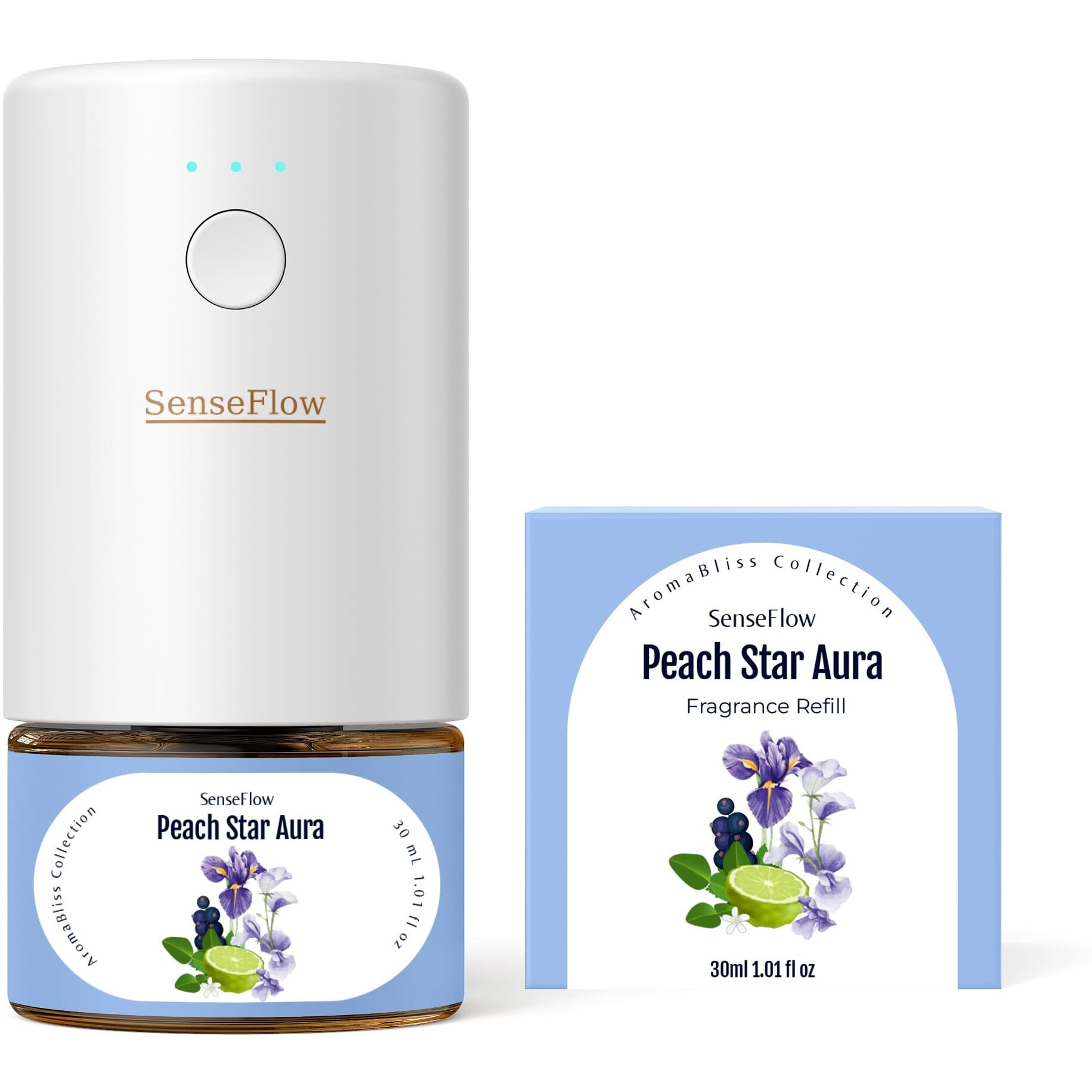 Senseflow Sf101 Waterless Ultrasonic Essential Oil Diffuser-100% Plant-Based,120-Day Natural Air Freshener & Aromatherapy Diffuser For Home,Hotel,Studio-Covers Up To 100-Peach Star Aura