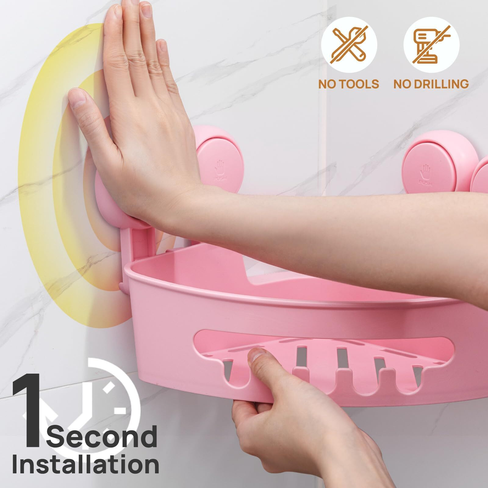 Leverloc Corner Shower Caddy Suction Cup, Shower Shelves Suction Cup, 2 Pack Basket Powerful Bathroom, Waterproof & Oil-Proof Organizer For Kitchen, No-Drilling Removable (Pink)