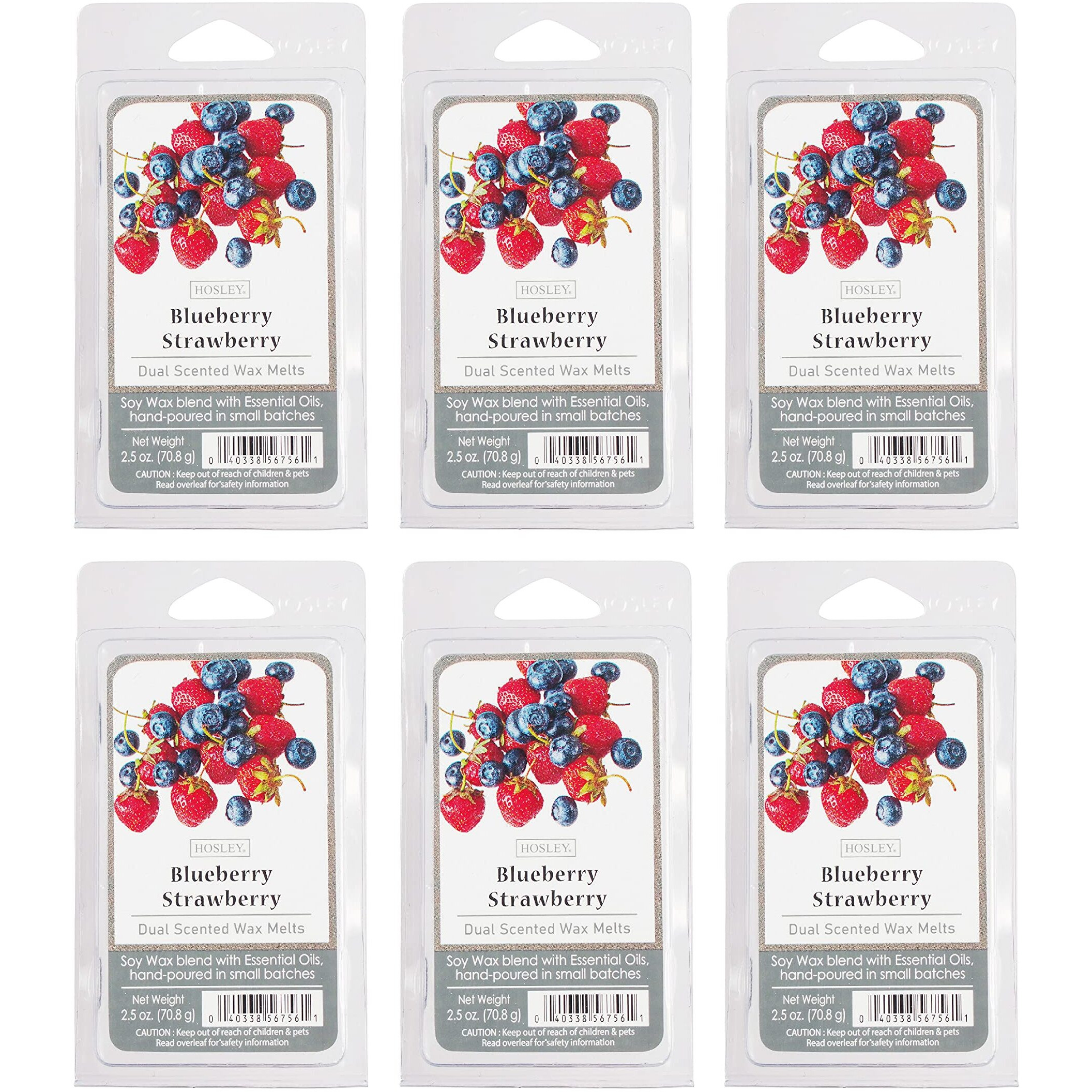 Hosley Set Of 6 Blueberry Strawberry Scented Wax Cubes/Melts - 2.5 Oz Each. Hand Poured Wax Infused With Essential Oils. Bulk Buy. Ideal For Weddings, Spa, Reiki, Meditation Settings