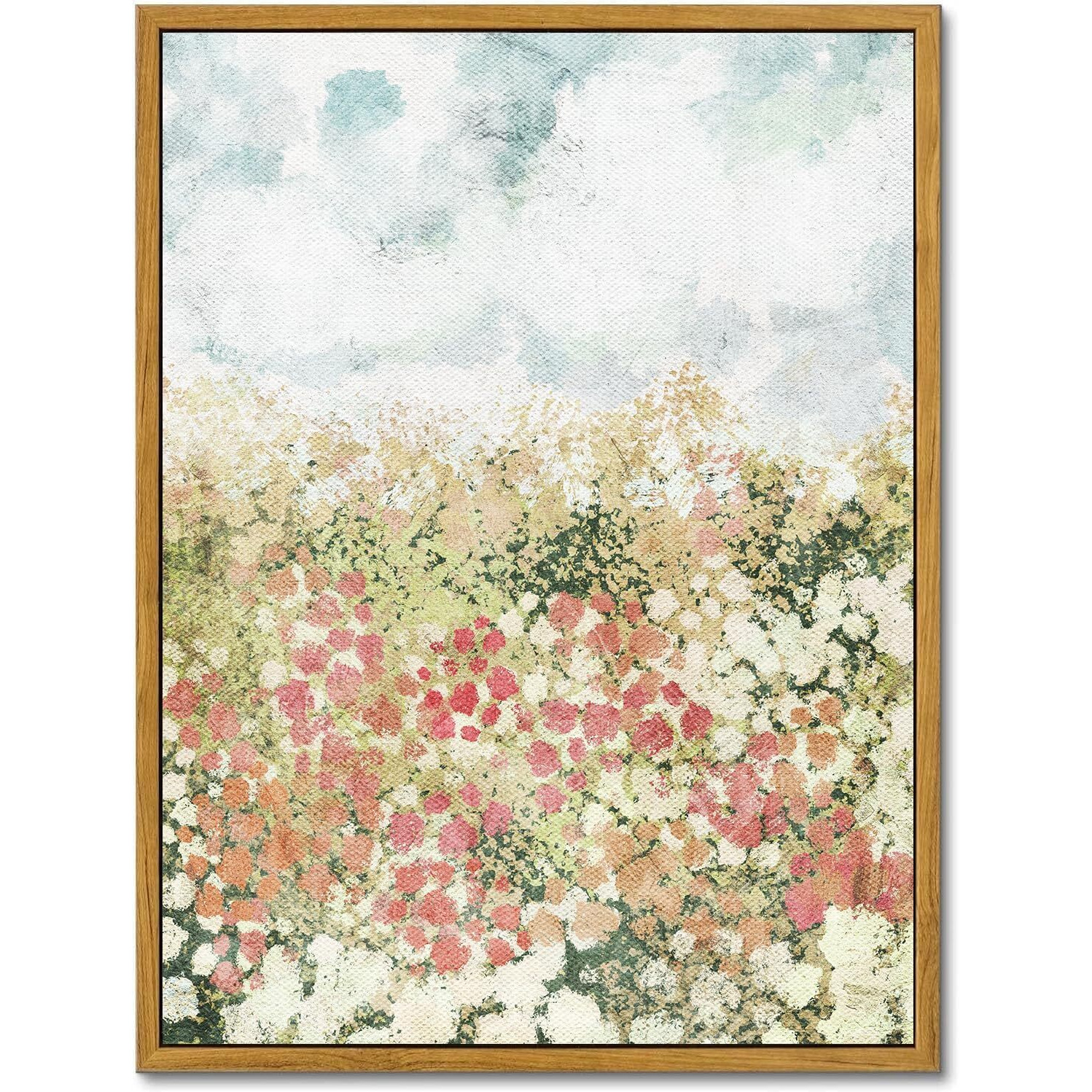 Kbkbart Vintage Framed Wall Art For Bedroom , Spring Flower Pictures Aesthetic Decor, Farmhouse Wall Decor Meadow Floral Bathroom Canvas Oil Painting, Canvas Wall Art Summer Room Decor, Gifts For Friends Or Family(16"&quotX24"")