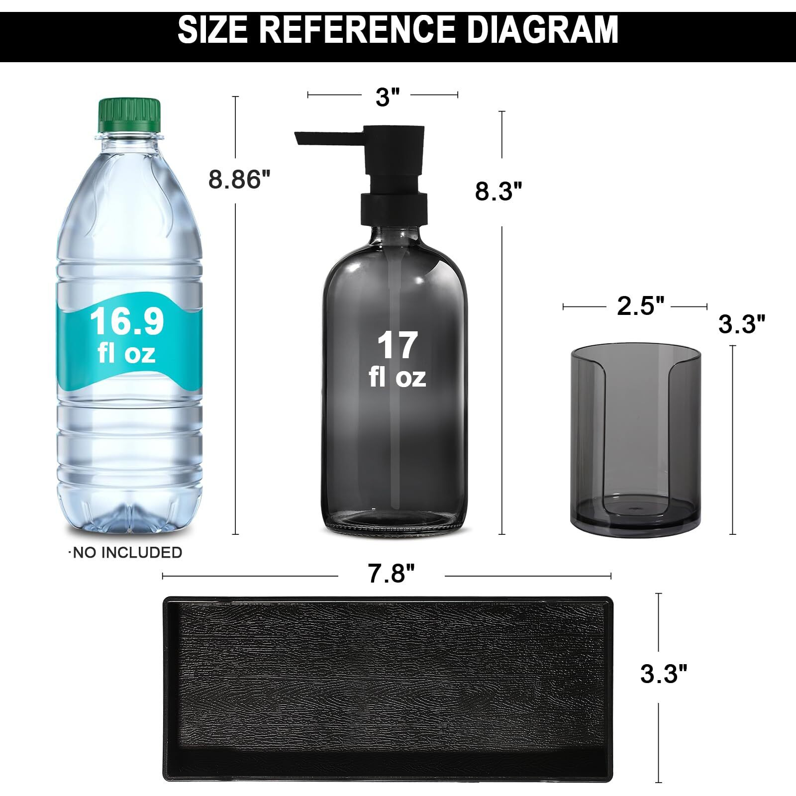 Toldatli Mouthwash Dispenser For Bathroom, Clear Black Glass Mouth Wash Pump Dispenser With Cup Holder, 17 Fl Oz Mouthwash Bottle Decanter With Tray, Refillable Mouthwash Dispenser Container