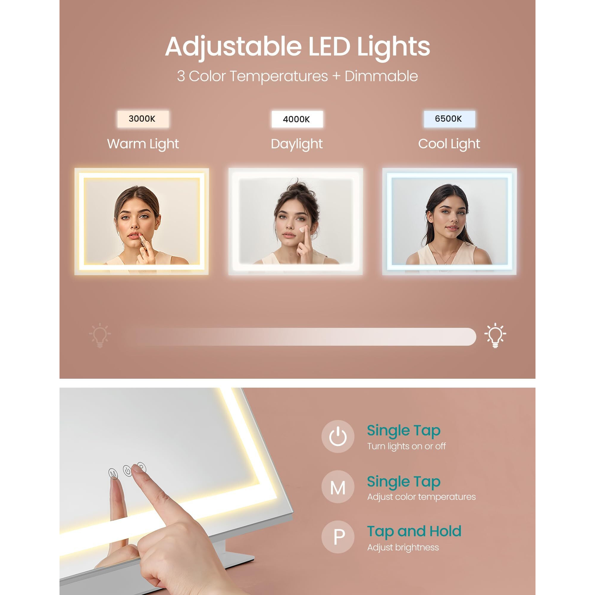 Songmics Vanity Makeup Mirror With Lights, Touch Control, Angle-Adjustable, Charging Ports, Detachable 10X Magnifying Mirror, 3 Color Temperatures, Dimmable, Phone Holder, Matte White Ulwm002W01V1