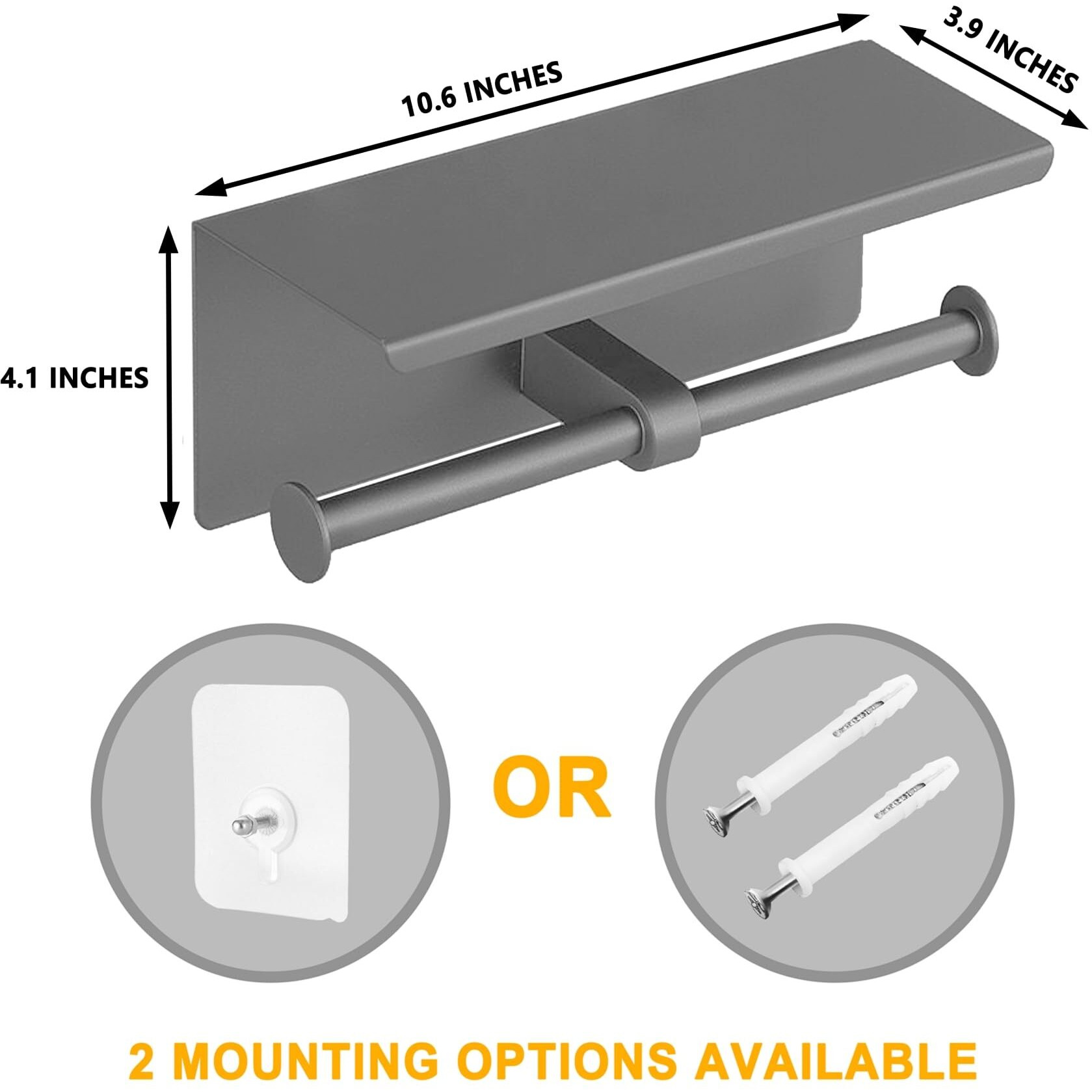 Yeavs Double Toilet Paper Holder-Stainless Steel Tissue Roll Rack With Phone Storage Shelf (Grey)