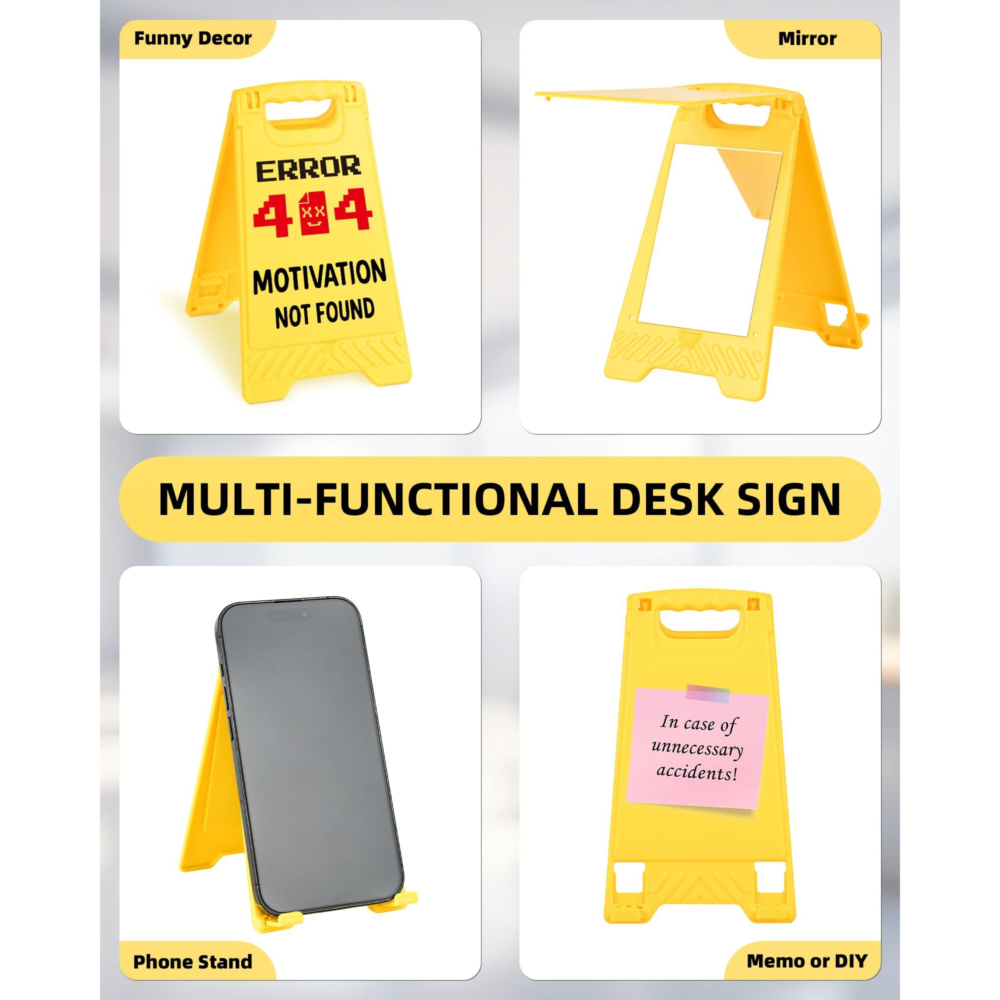 Exuberium Caution Error 404 Funny Office Desk Decor Sign Gifts For Women Coworkers Motivation Not Found Sarcastic Desk Decor Multi-Functional Phone Holder Mirror Table Sign White Elephant Gifts