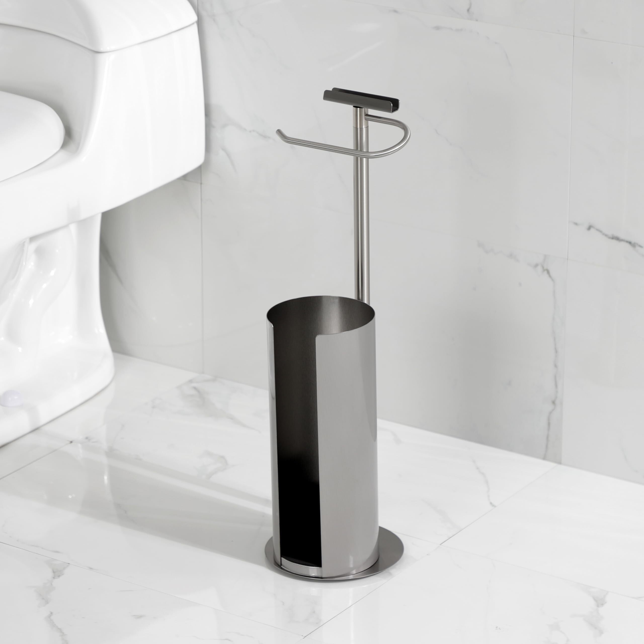 Kingston Brass Cc2038 Continental Freestanding Toilet Paper Holder With Roll Storage And Phone Stand, Brushed Nickel