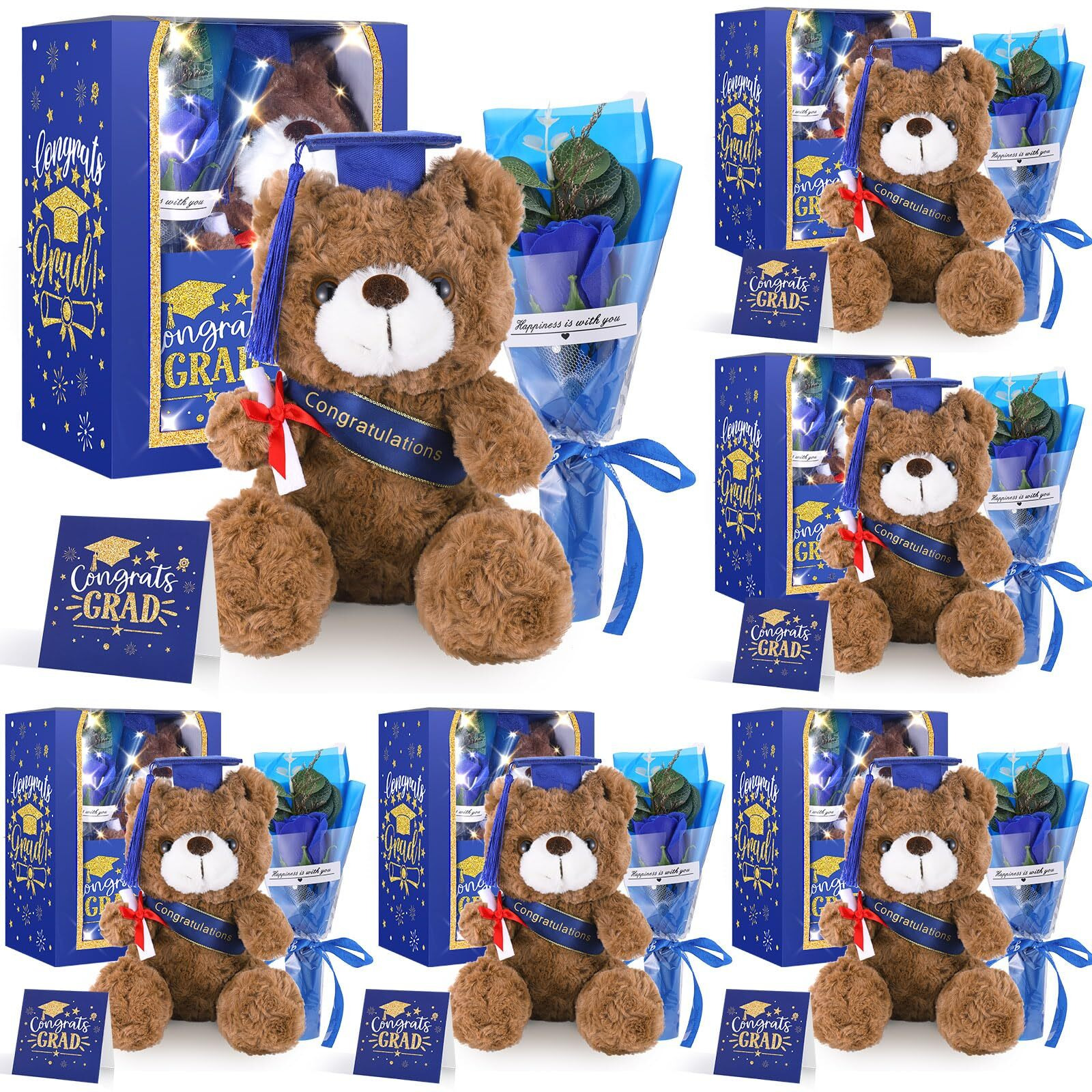Joottuan 2025 Graduation Gifts Set Plush Stuffed Teddy Bears Artificial Soap Flower Congrats Greeting Card Graduation Box With Window Graduation Gifts For Her Him College Adult
