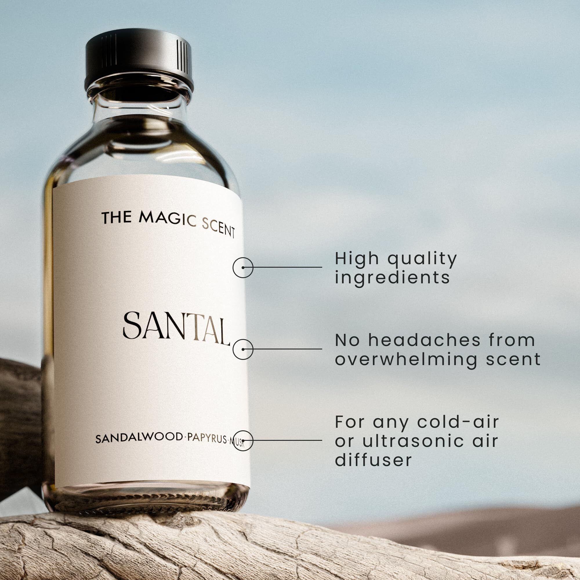 The Magic Scent Santal Fragrance Oil - Diffuser Oil Scent - Cold-Air & Ultrasonic Santal Diffuser Oil - Santal Essential Oil Aroma Diffuser Oils Scents For Home - Sandalwood Oil - 8.5 Fl Oz, 250 Ml