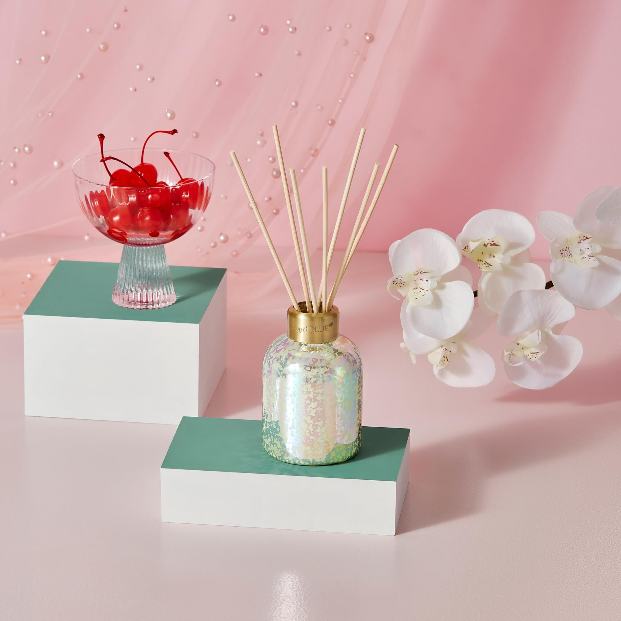 Capri Blue Reed Diffuser - Reed Diffuser Set Includes Scented Oil, Sticks, And Mercury Iridescent Glass Bottle - Home Decor Room Fresheners - Coconut Santal (5.7 Fl Oz)