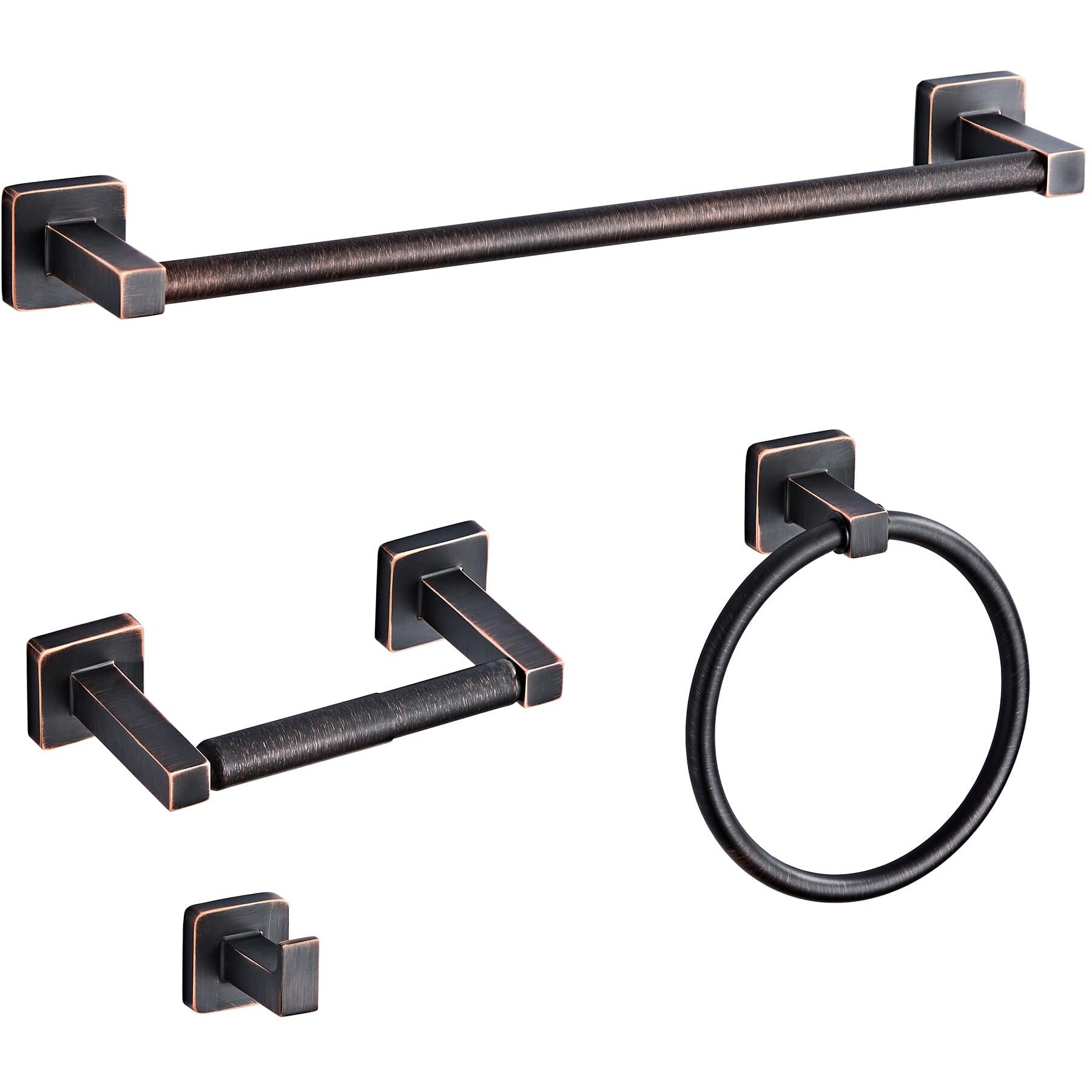 Bathroom Hardware Set 4 Pieces,Oil Rubbed Bronze Towel Bar Set Stainless Steel Wall Mounted, Includes 16In Hand Towel Bar, Towel Ring, Robe Towel Hooks,Toilet Paper Holder, Bathroom Towel Rack Set