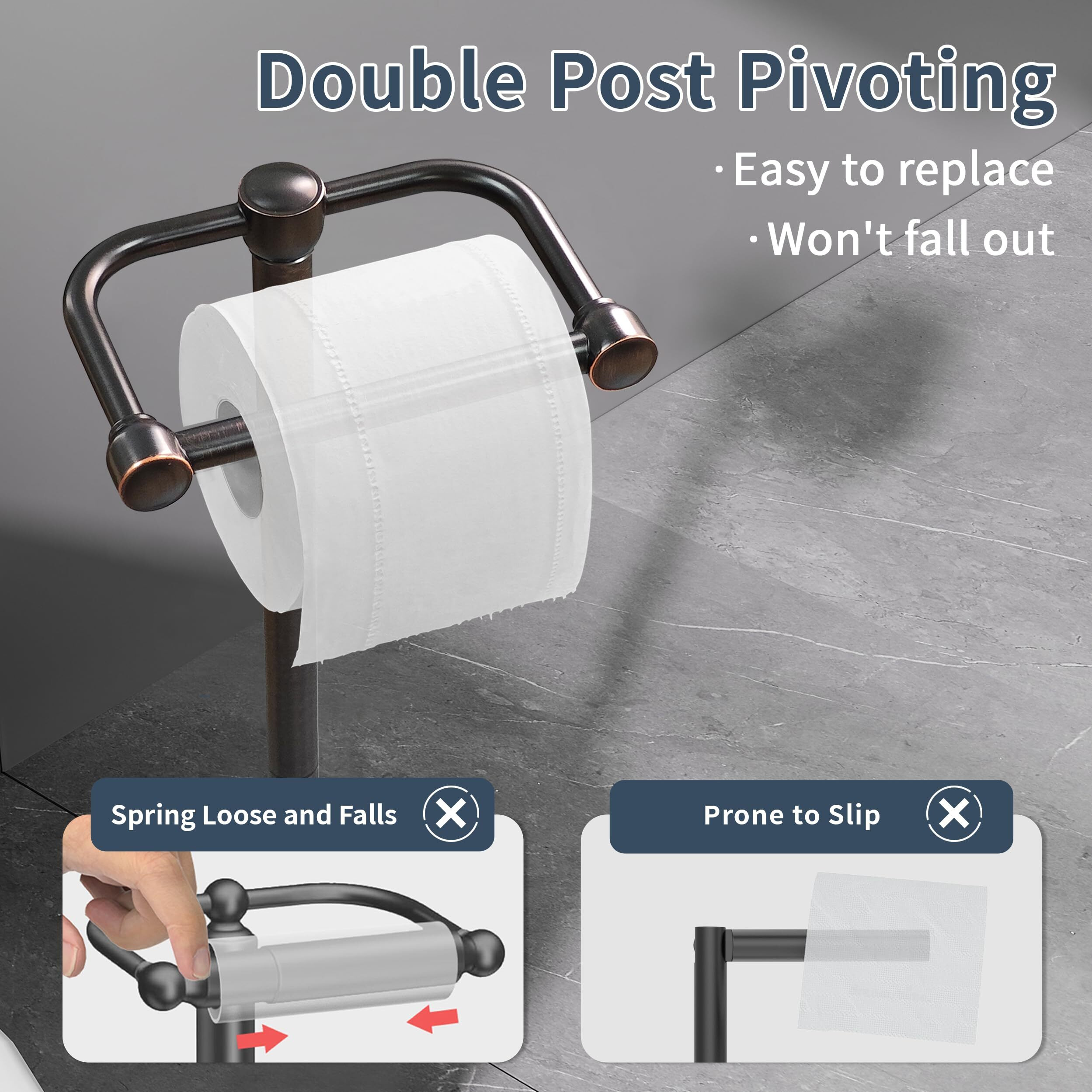 Rarxtr Toilet Paper Holder Stand, Post Pivoting Design Free Standing Toilet Paper Holder, Sus304 Stainless Steel Toilet Paper Roll Holder, Heavy Stable Base (Oil Rubbed Bronze)