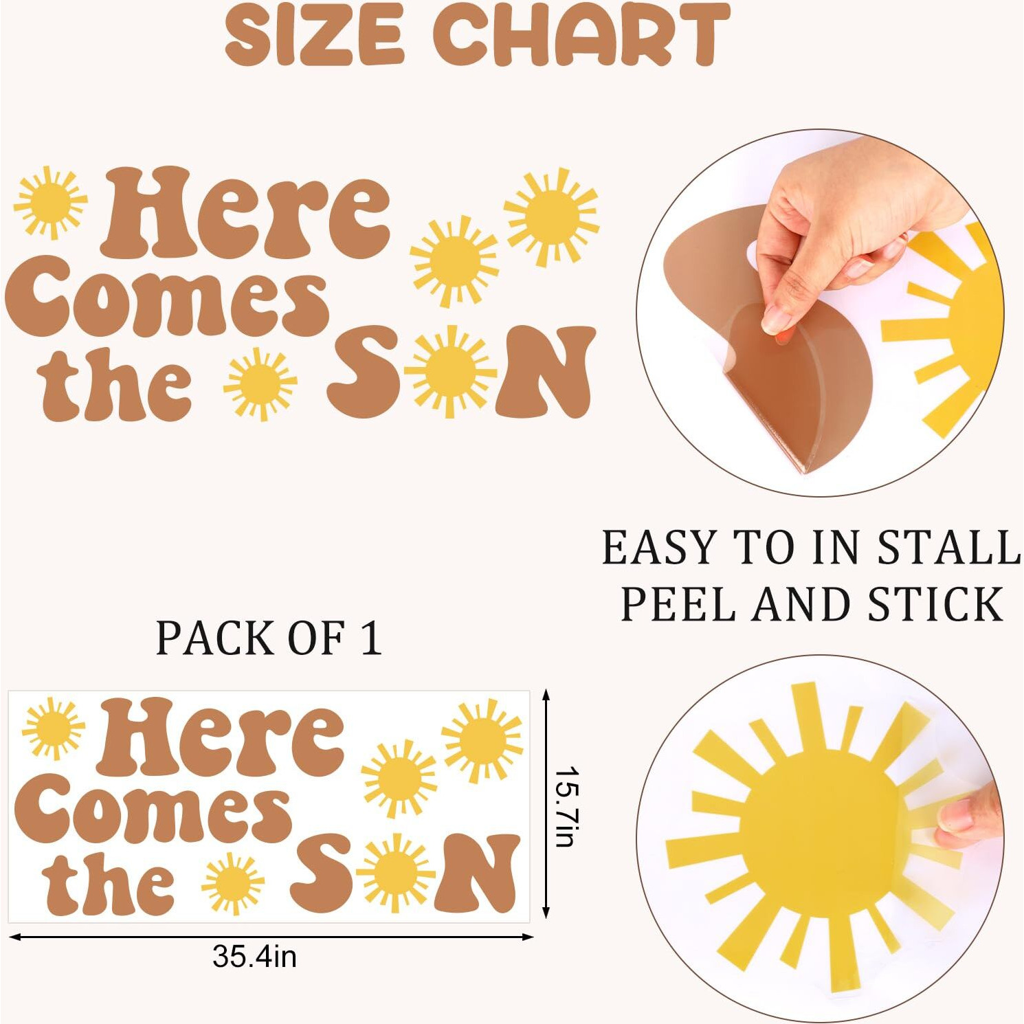 Jarthenaamcs Here Comes The Sun Backdrop Decal Baby Shower Party Sign Decorations Boho Sunshine Wall Stickers For Balloon Arch Baby Boy Gender Reveal Party Backdrop Photo Props