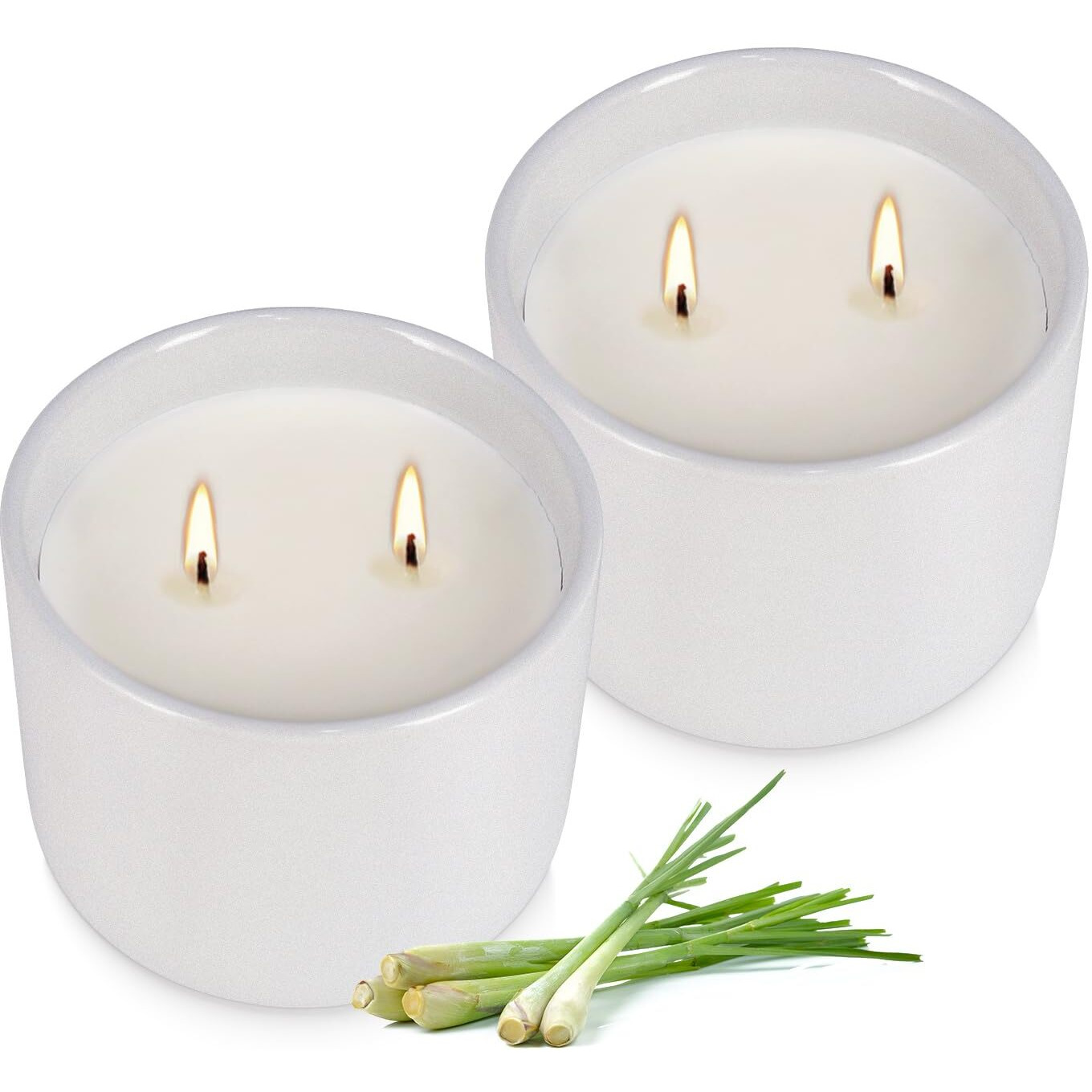 Wfmolcand 2-Pack Citronella Candles In White Ceramic Jars - 2 Cotton Wicks, Citronella Oil With Elegant White Pillar Design Perfect For Outside Patio, Camping & Garden, Summer Gifts For Indoor Home